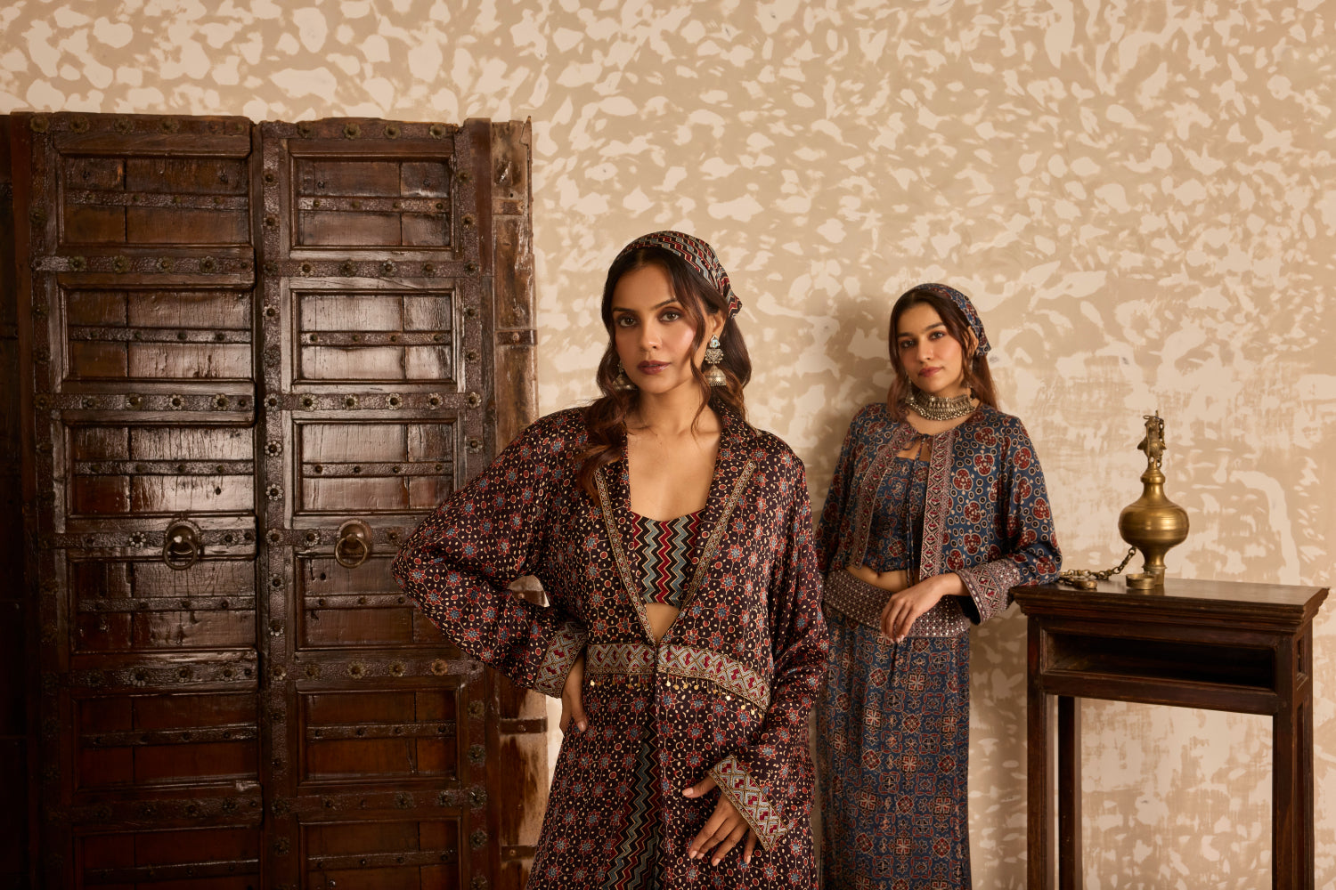 Short Jacket with Corset & Long Skirt Set at Kamakhyaa by Akashi Clothing. This item is Ajrakh by Akashi Clothing, Under $100