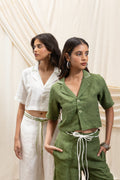 Short sleeves cropped blazer at Kamakhyaa by Akashi Clothing. This item is 100% Linen, Regular Fit, Solid Selfmade, Solids, The Stamp Edit By Akashi Clothing, Under $100