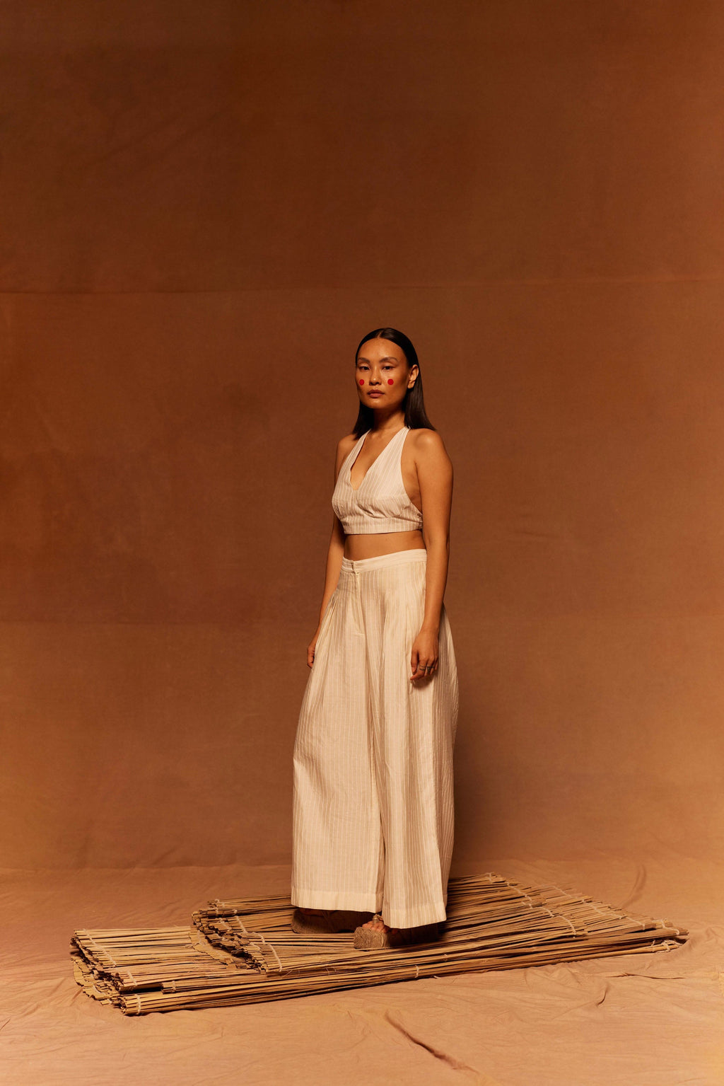 Shunkan Pleated Pants at Kamakhyaa by Ahmev. This item is Cotton Silk, Ivory, Maximum Minimum by Ahmev, Pants, Prints, Relaxed Fit, Womenswear