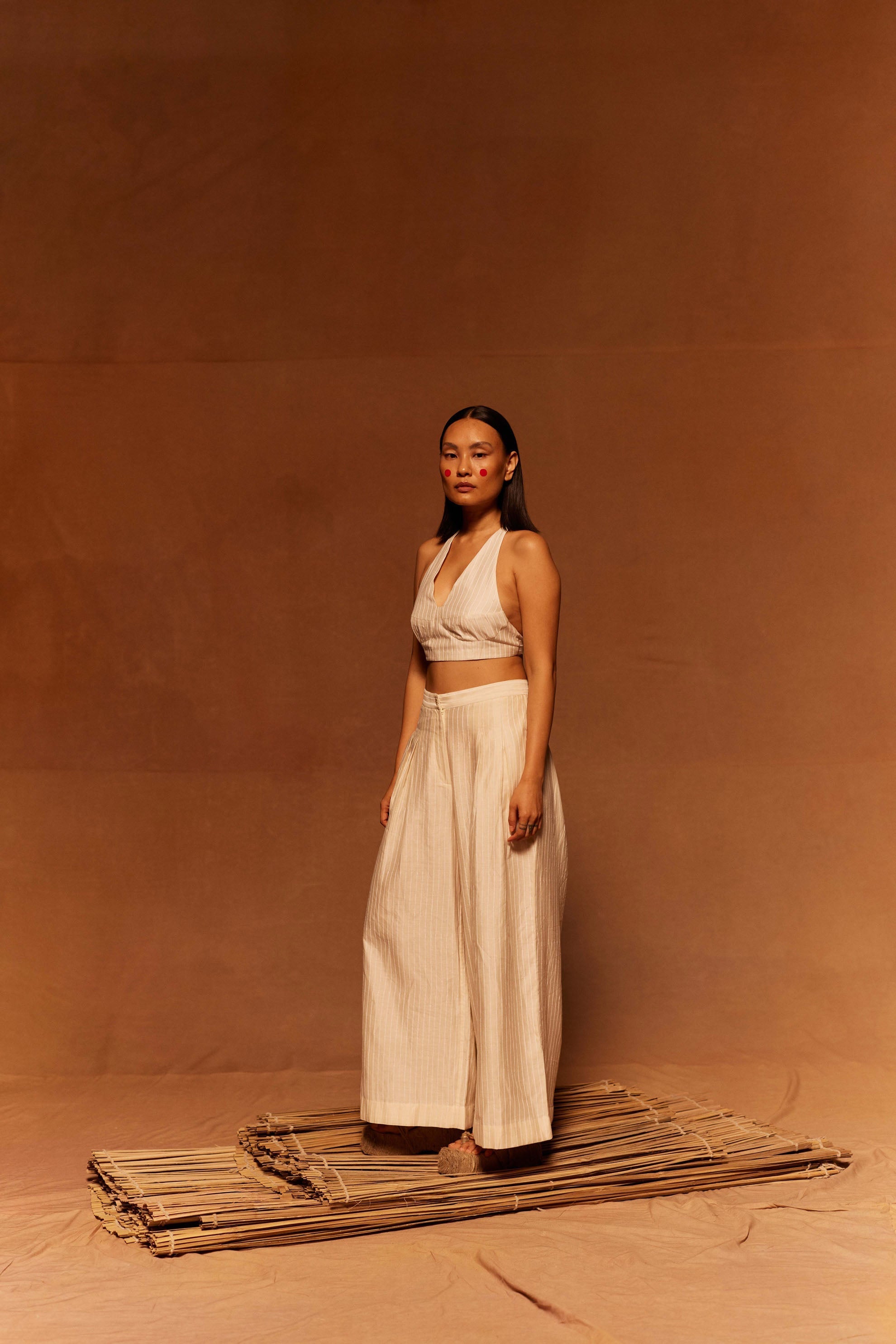 Shunkan Pleated Pants at Kamakhyaa by Ahmev. This item is Cotton Silk, Ivory, Maximum Minimum by Ahmev, Pants, Prints, Relaxed Fit, Womenswear