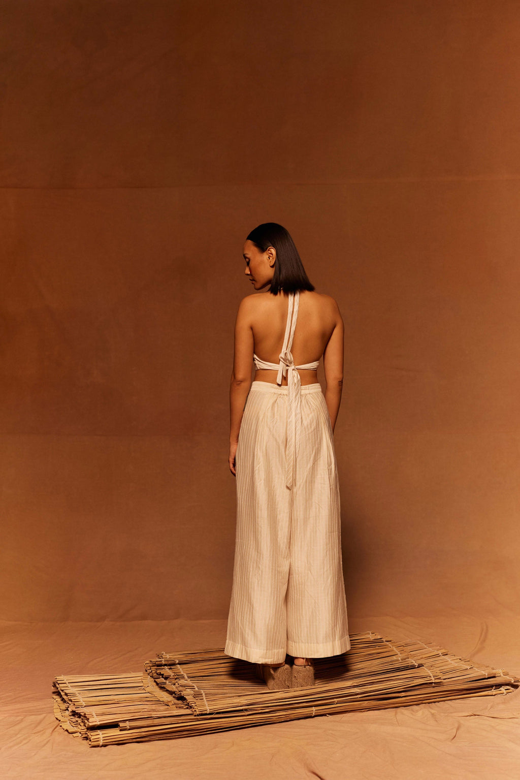 Shunkan Pleated Pants at Kamakhyaa by Ahmev. This item is Cotton Silk, Ivory, Maximum Minimum by Ahmev, Pants, Prints, Relaxed Fit, Womenswear