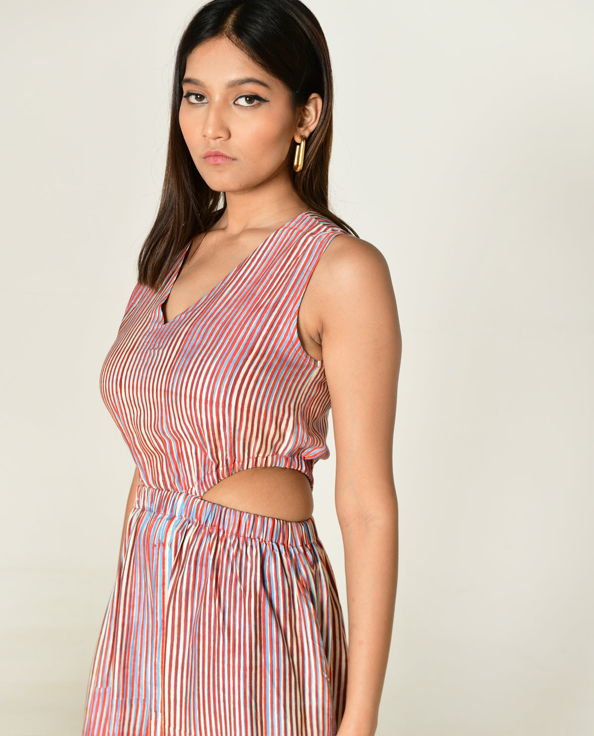 Side Cut Jumpsuit at Kamakhyaa by Rias Jaipur. This item is Bhram by Rias Jaipur, Casual Wear, Cotton bemberg, Jumpsuits, Multicolor, Organic, Regular Fit, Striped