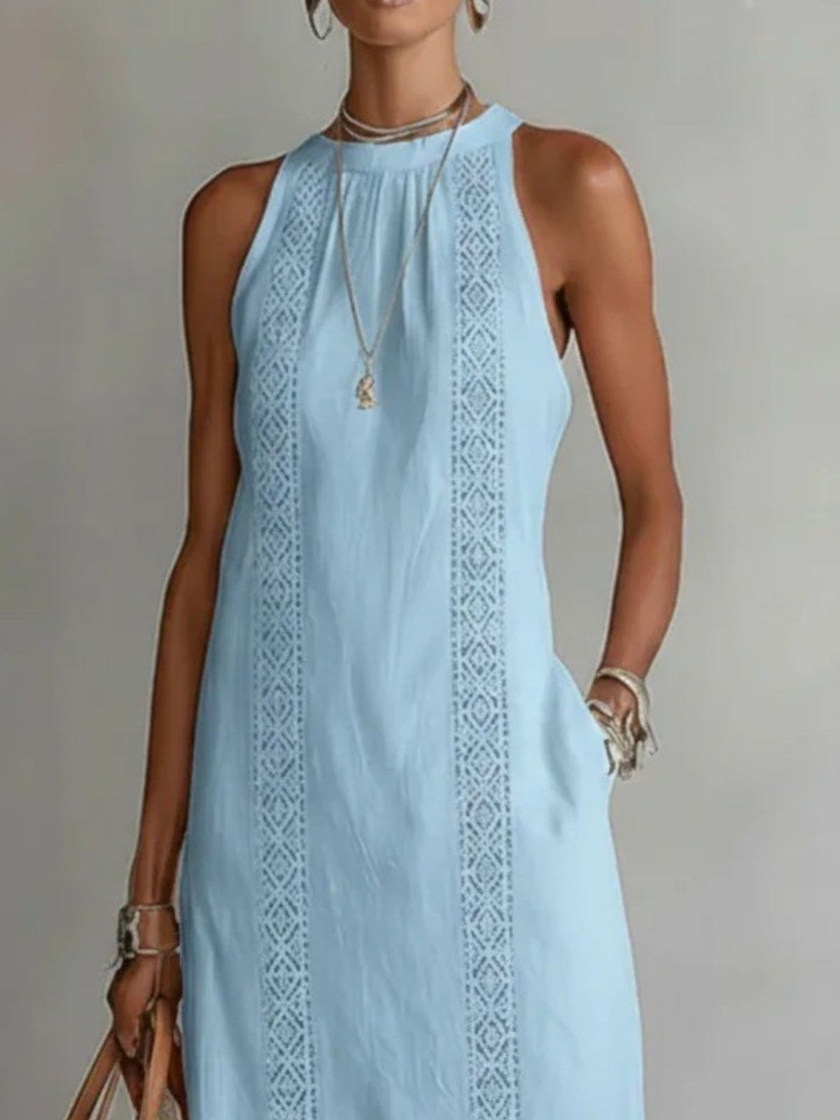 Side Slit Sleeveless Hollow-Out Trimmed Midi Dress at kamakhyaa.com by Trendsi. This item is Rhythmia, Ship From Overseas, Under $50