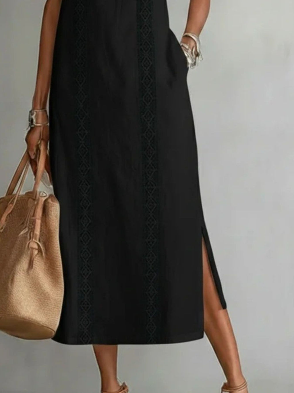 Side Slit Sleeveless Hollow-Out Trimmed Midi Dress at kamakhyaa.com by Trendsi. This item is Rhythmia, Ship From Overseas, Under $50