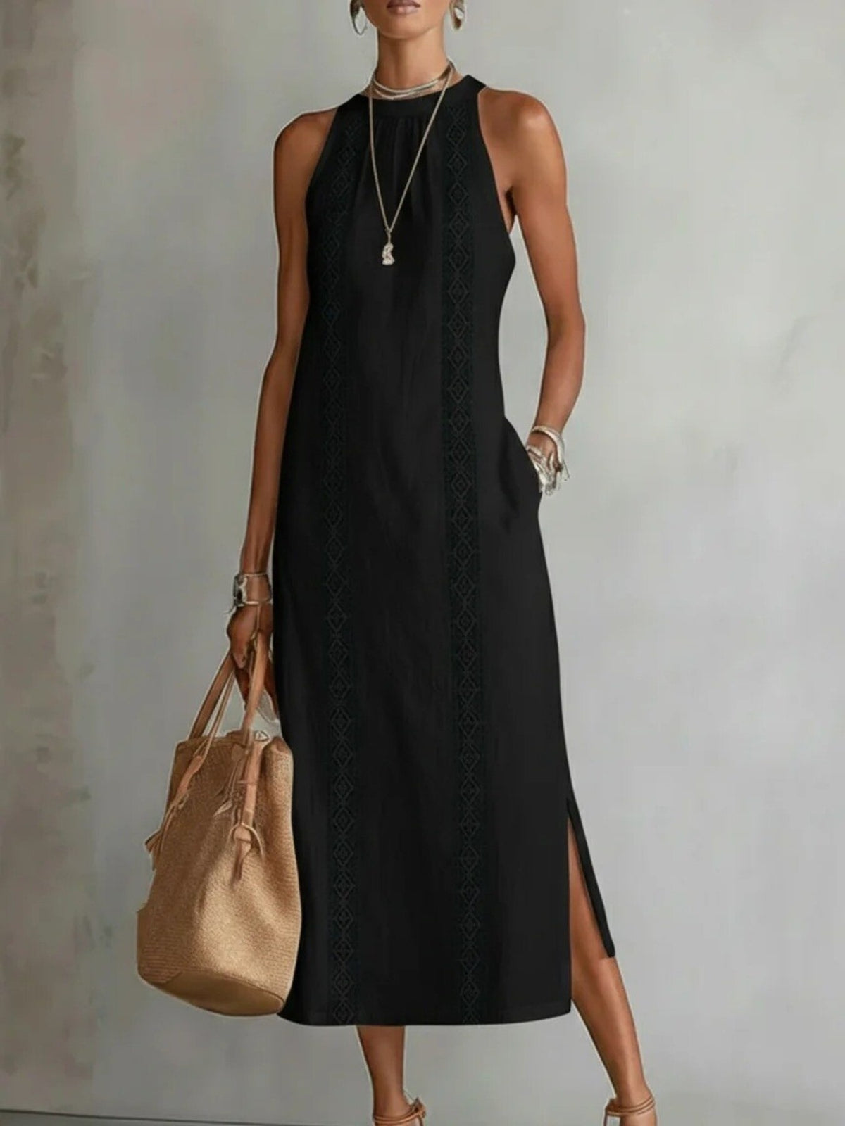 Side Slit Sleeveless Hollow-Out Trimmed Midi Dress at kamakhyaa.com by Trendsi. This item is Rhythmia, Ship From Overseas, Under $50