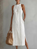 Side Slit Sleeveless Hollow-Out Trimmed Midi Dress at kamakhyaa.com by Trendsi. This item is Rhythmia, Ship From Overseas, Under $50