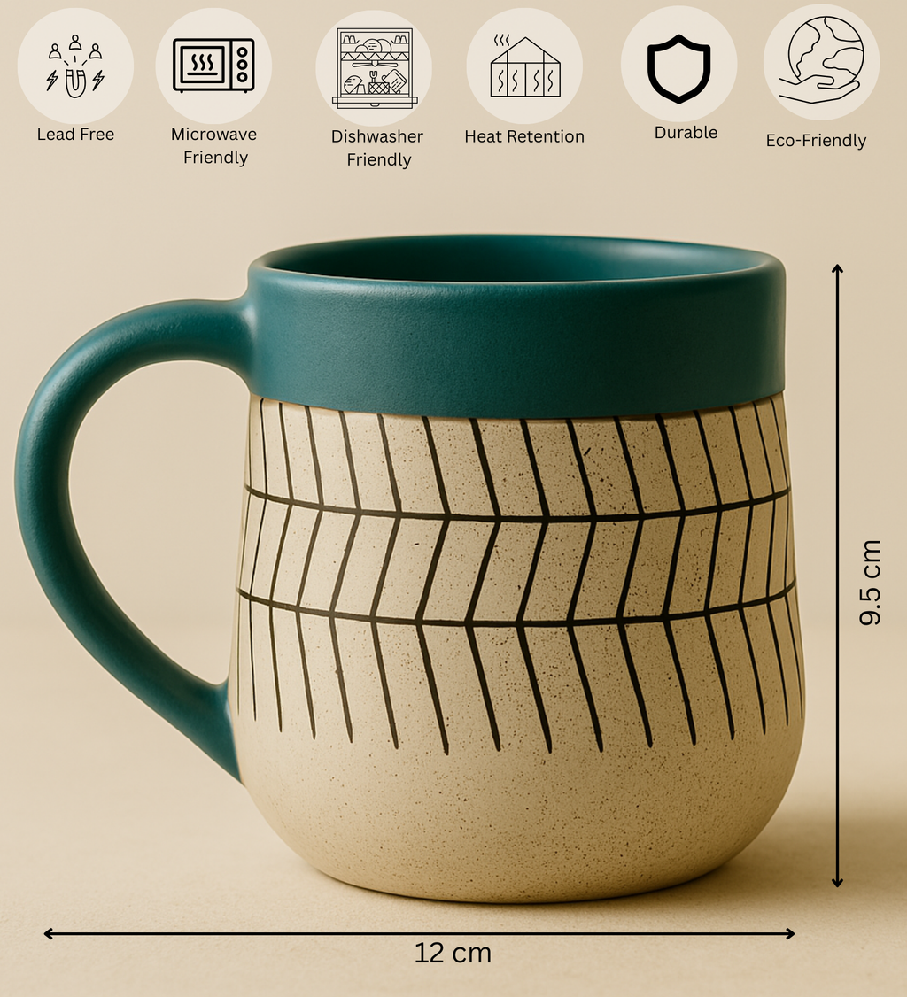 Sierra Stone Ceramic Mugs - Handcrafted Matte Glaze with Teal Rim at Kamakhyaa by Aetherea World. This item is 