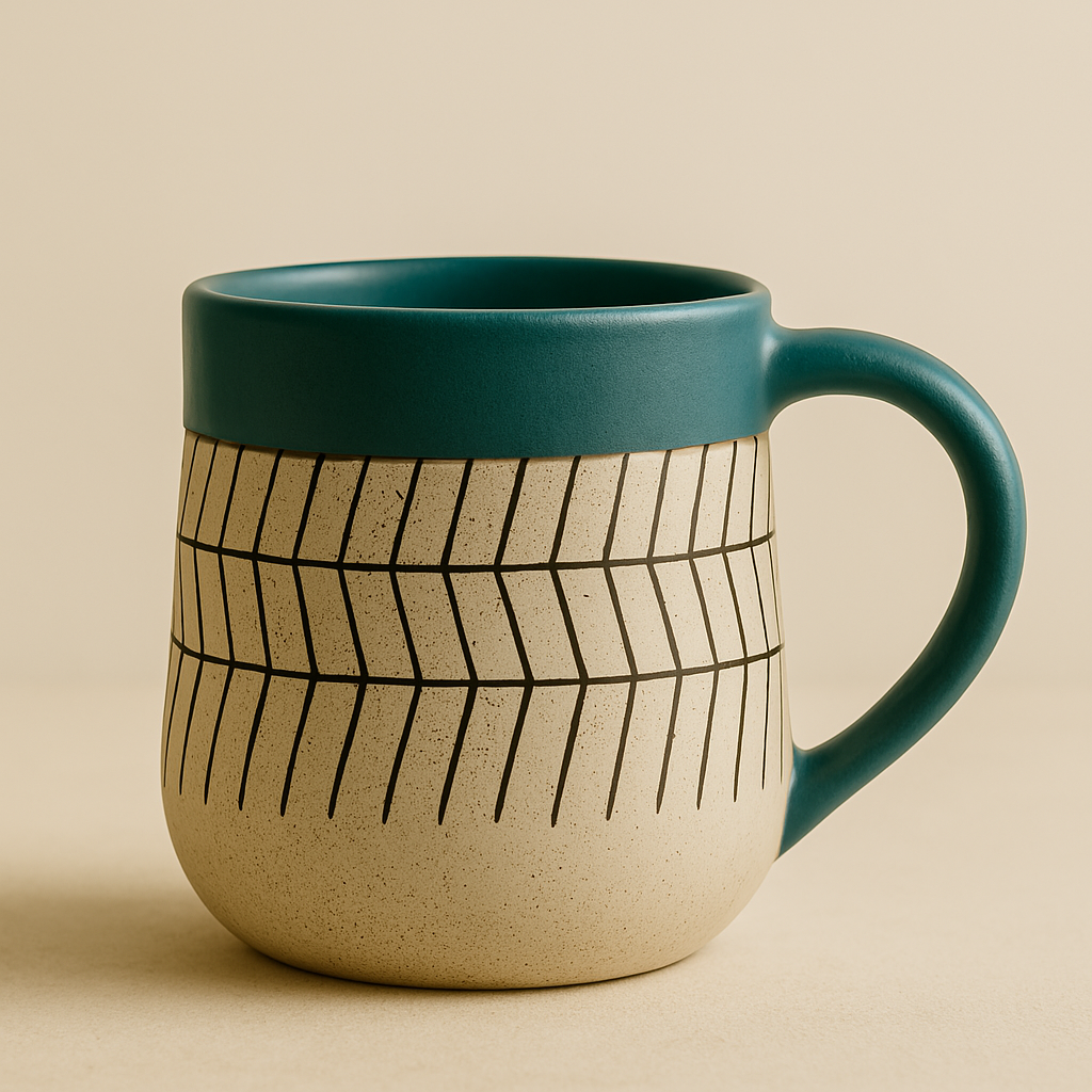 Sierra Stone Ceramic Mugs - Handcrafted Matte Glaze with Teal Rim at Kamakhyaa by Aetherea World. This item is 