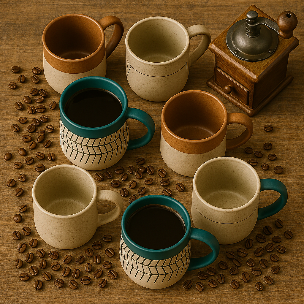 Sierra Stone Ceramic Mugs - Handcrafted Matte Glaze with Teal Rim at Kamakhyaa by Aetherea World. This item is 