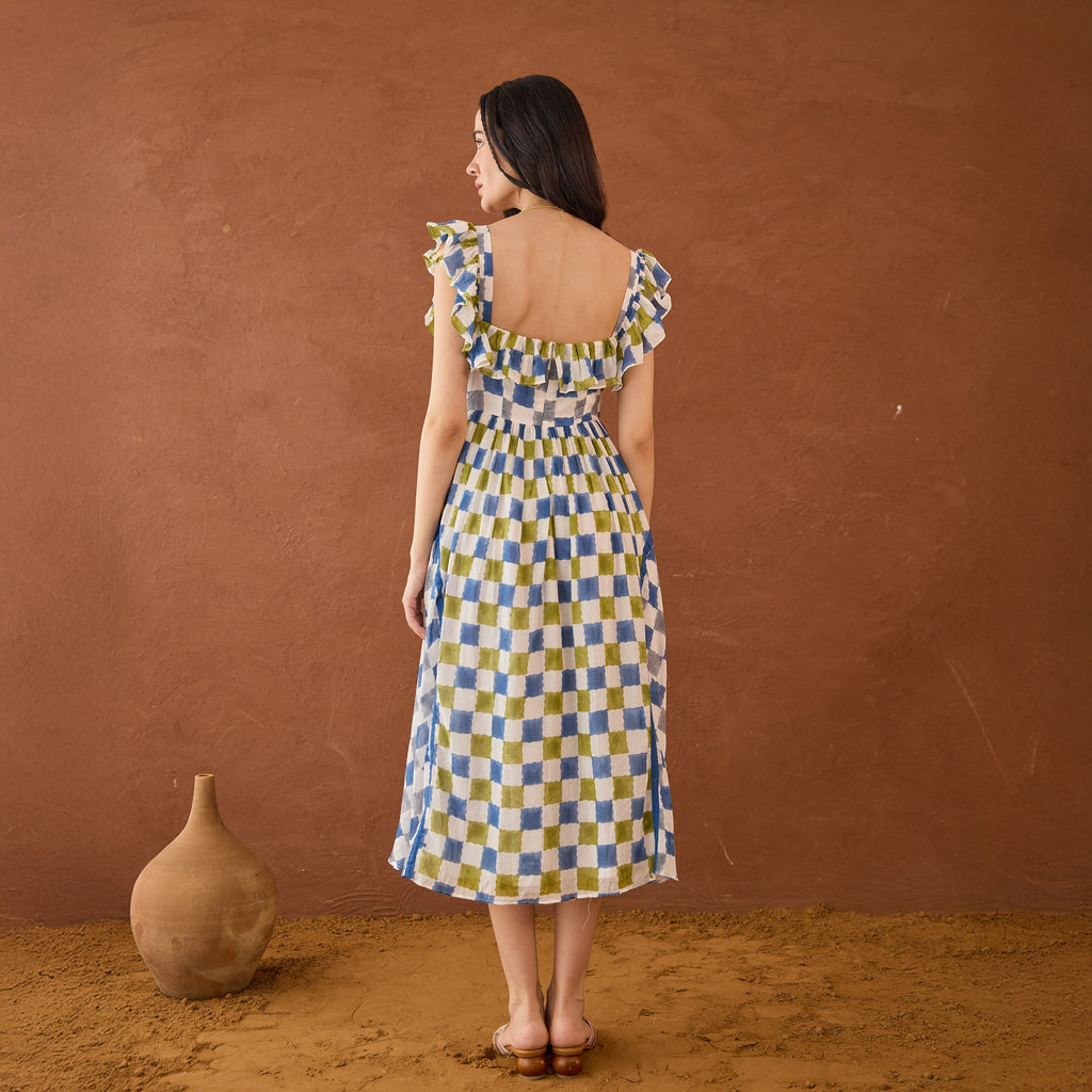 Sky Sketch at Kamakhyaa by Taro. This item is Artisan made, Blue, Cotton Mulmul, Handblock Printed, Sleeveless Dresses, Under $50, Whispers of Summer by Taro