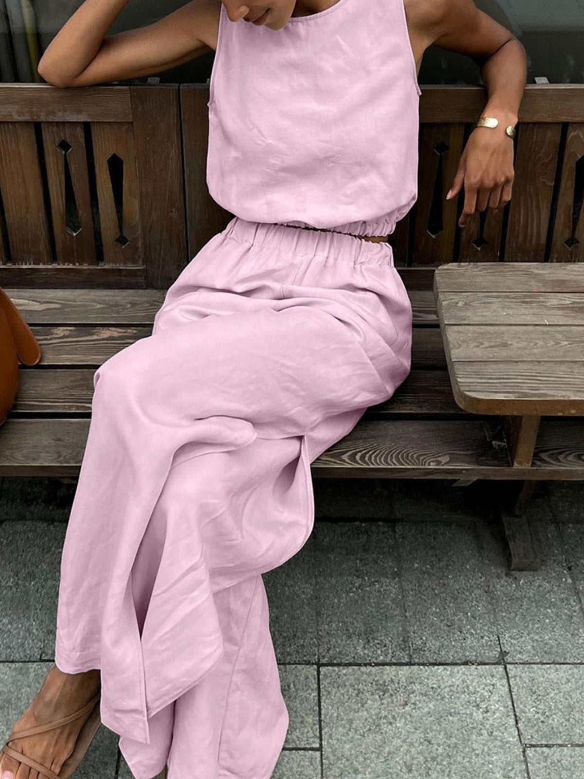 Sleeveless Crop Top and Slit Pants Set at kamakhyaa.com by Trendsi. This item is Chic Charm, Ship From Overseas