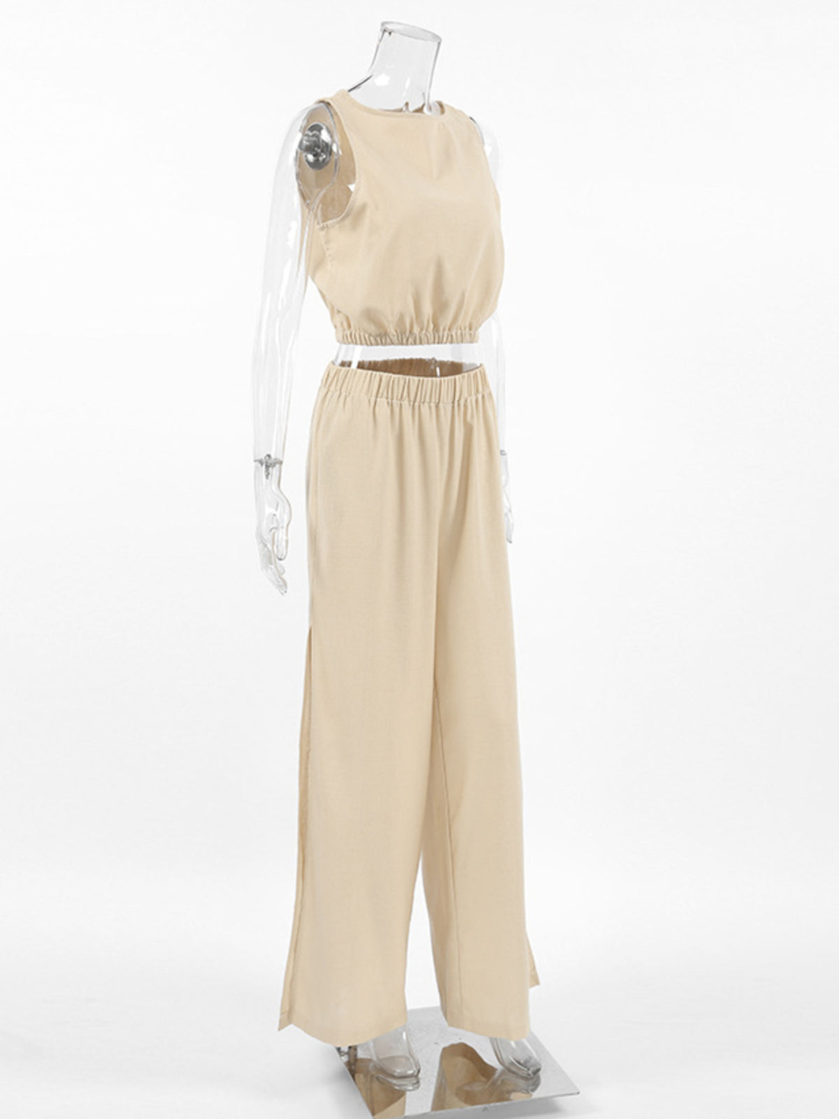 Sleeveless Crop Top and Slit Pants Set at kamakhyaa.com by Trendsi. This item is Chic Charm, Ship From Overseas