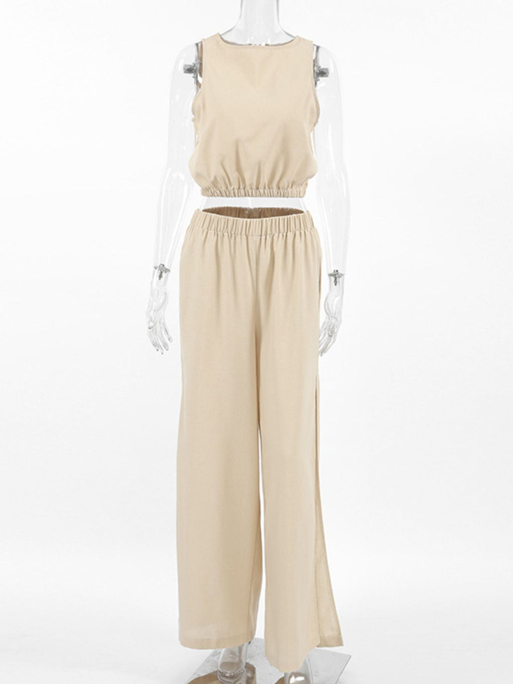 Sleeveless Crop Top and Slit Pants Set at kamakhyaa.com by Trendsi. This item is Chic Charm, Ship From Overseas
