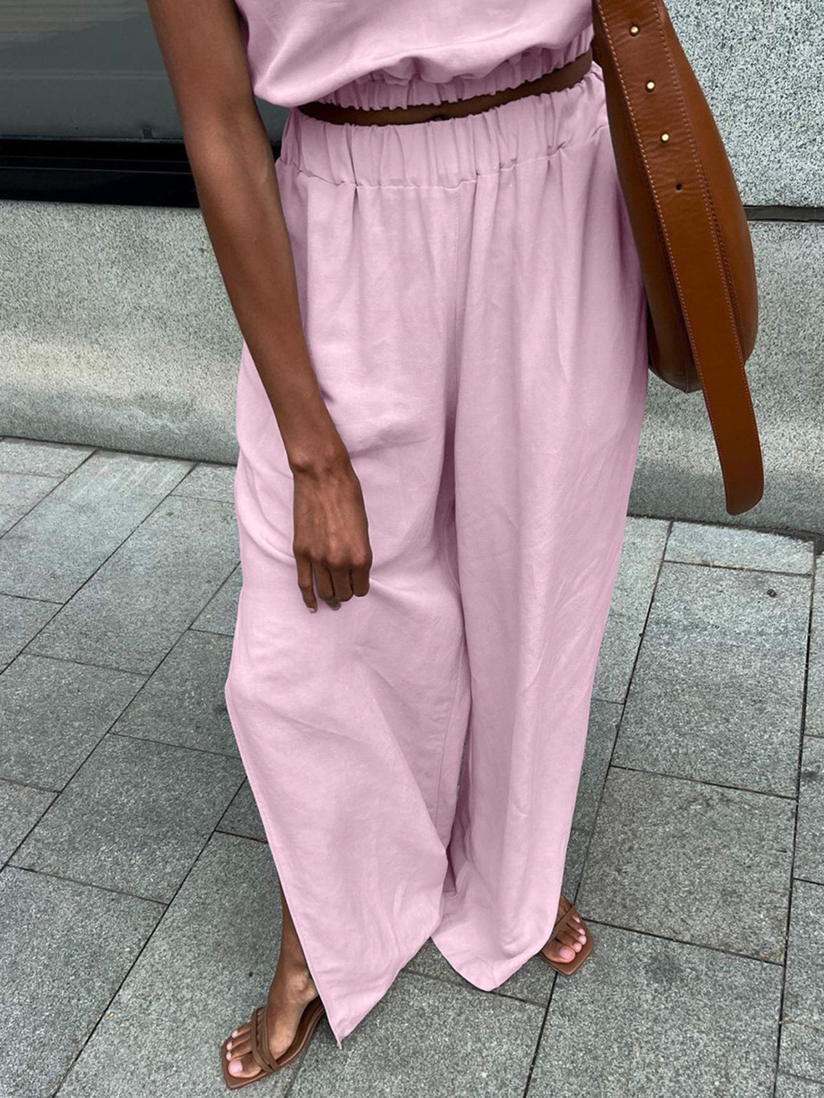 Sleeveless Crop Top and Slit Pants Set at kamakhyaa.com by Trendsi. This item is Chic Charm, Ship From Overseas