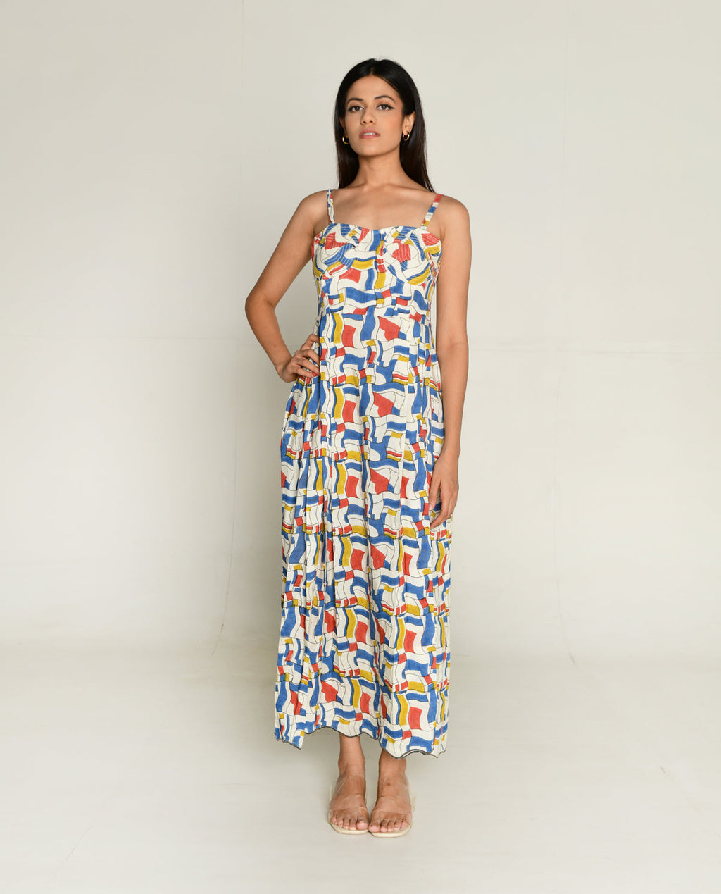 Sleeveless Dress at Kamakhyaa by Rias Jaipur. This item is Bhram by Rias Jaipur, Block Prints, Casual Wear, Linen Tencil, Multicolor, Regular Fit, Sleeveless Dresses, Toxin free