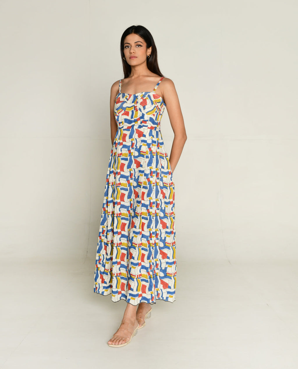 Sleeveless Dress at Kamakhyaa by Rias Jaipur. This item is Bhram by Rias Jaipur, Block Prints, Casual Wear, Linen Tencil, Multicolor, Regular Fit, Sleeveless Dresses, Toxin free