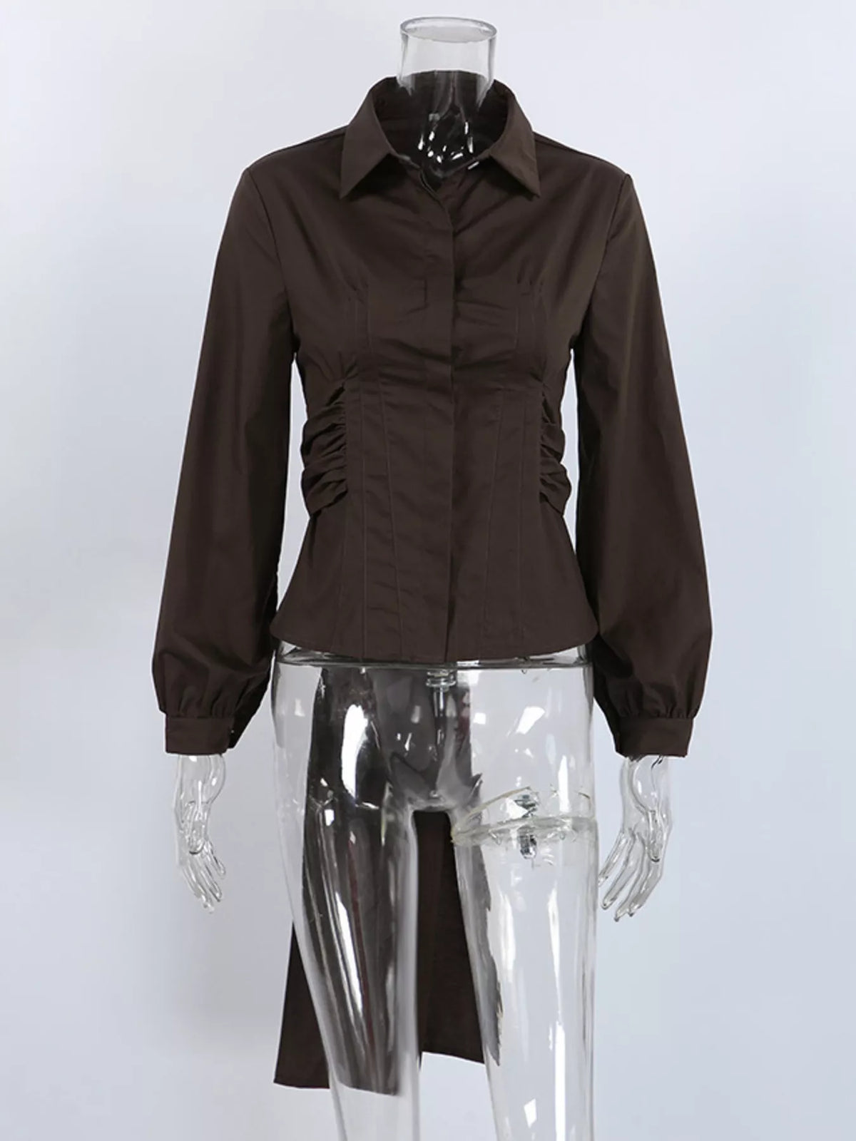 Slim-Fit Ruched Waist Shirt at kamakhyaa.com by Trendsi. This item is Helene, Ship From Overseas, Under $100