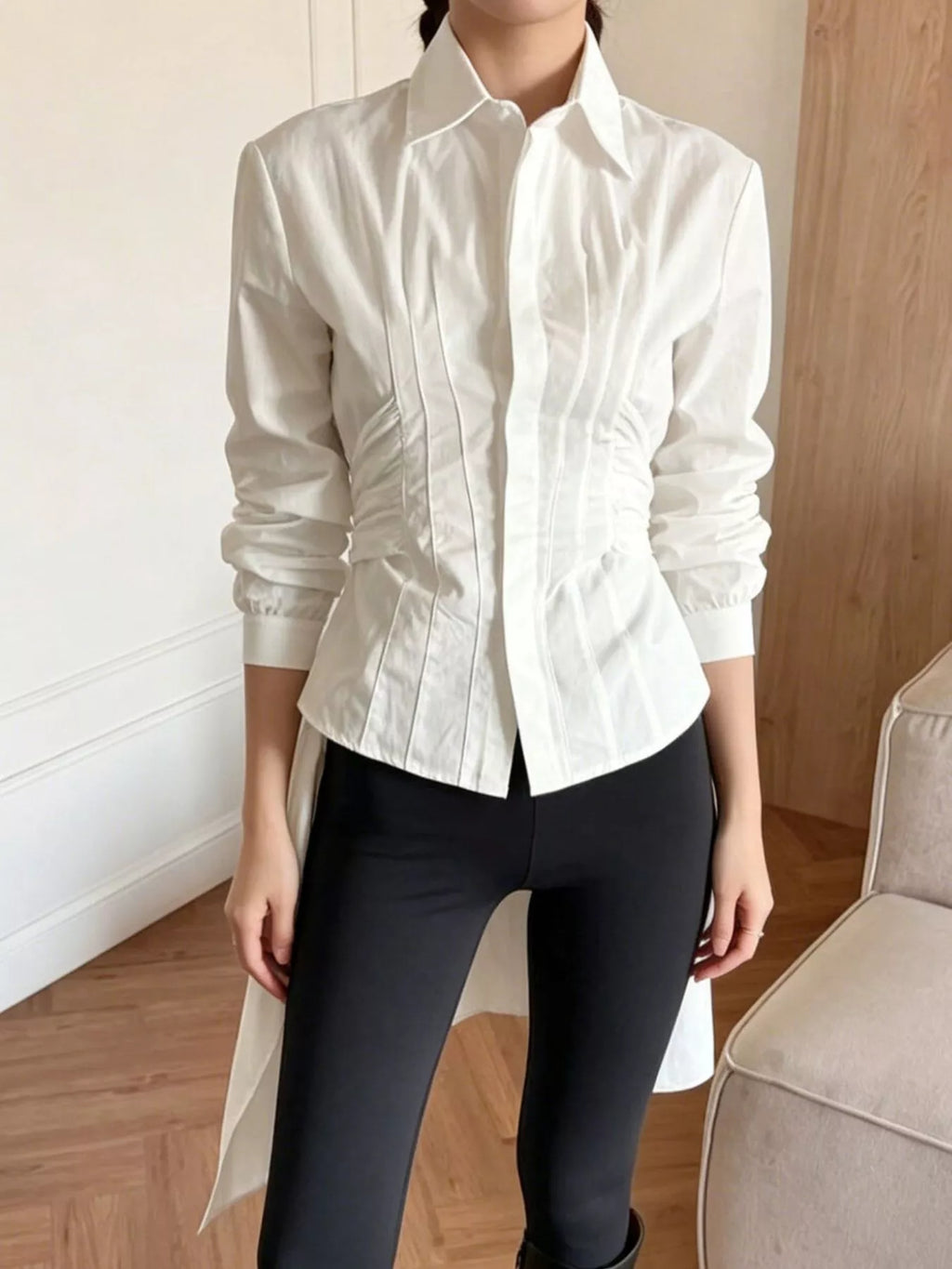 Slim-Fit Ruched Waist Shirt at kamakhyaa.com by Trendsi. This item is Helene, Ship From Overseas, Under $100