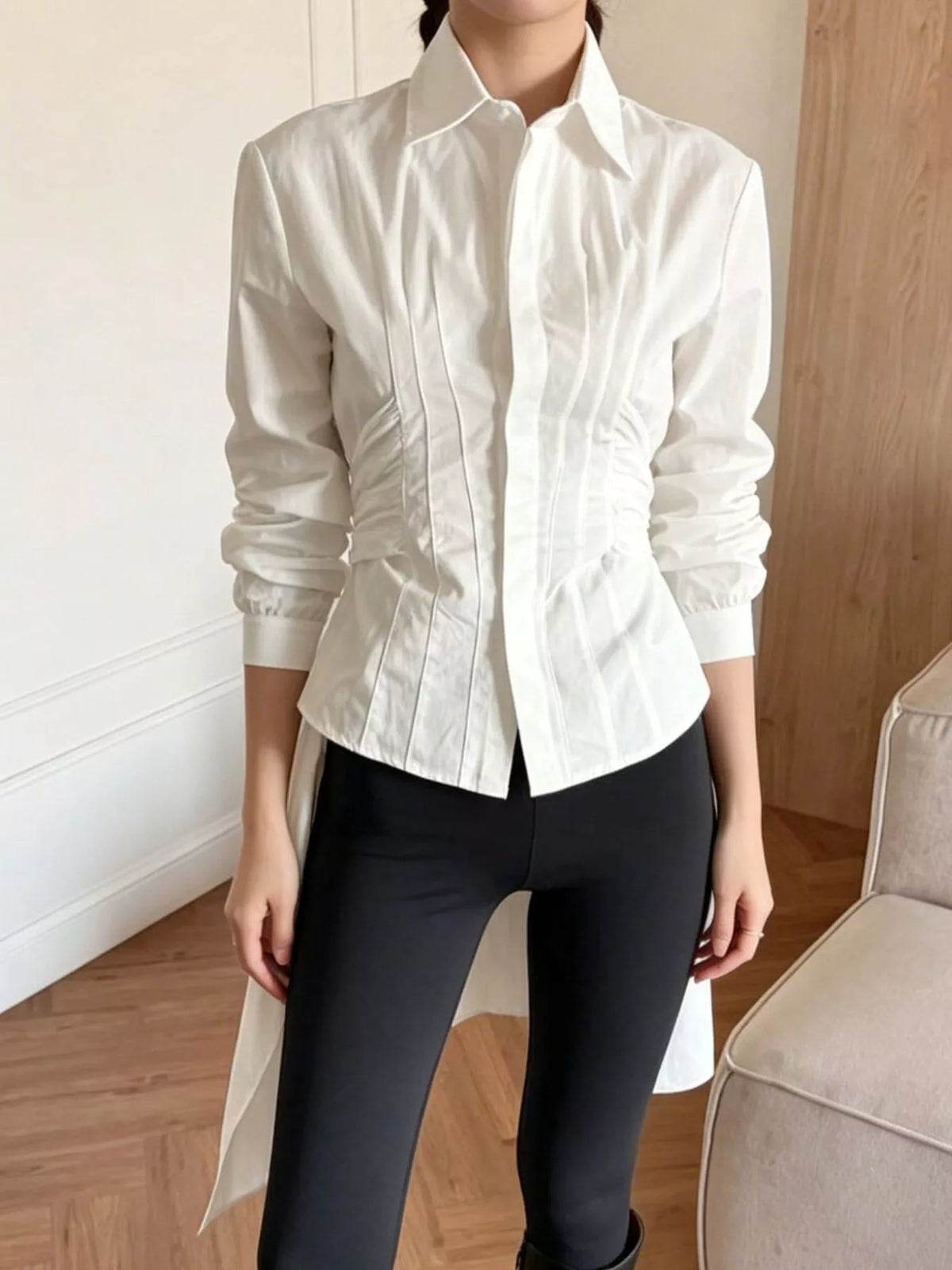 Slim-Fit Ruched Waist Shirt at kamakhyaa.com by Trendsi. This item is Helene, Ship From Overseas, Under $100