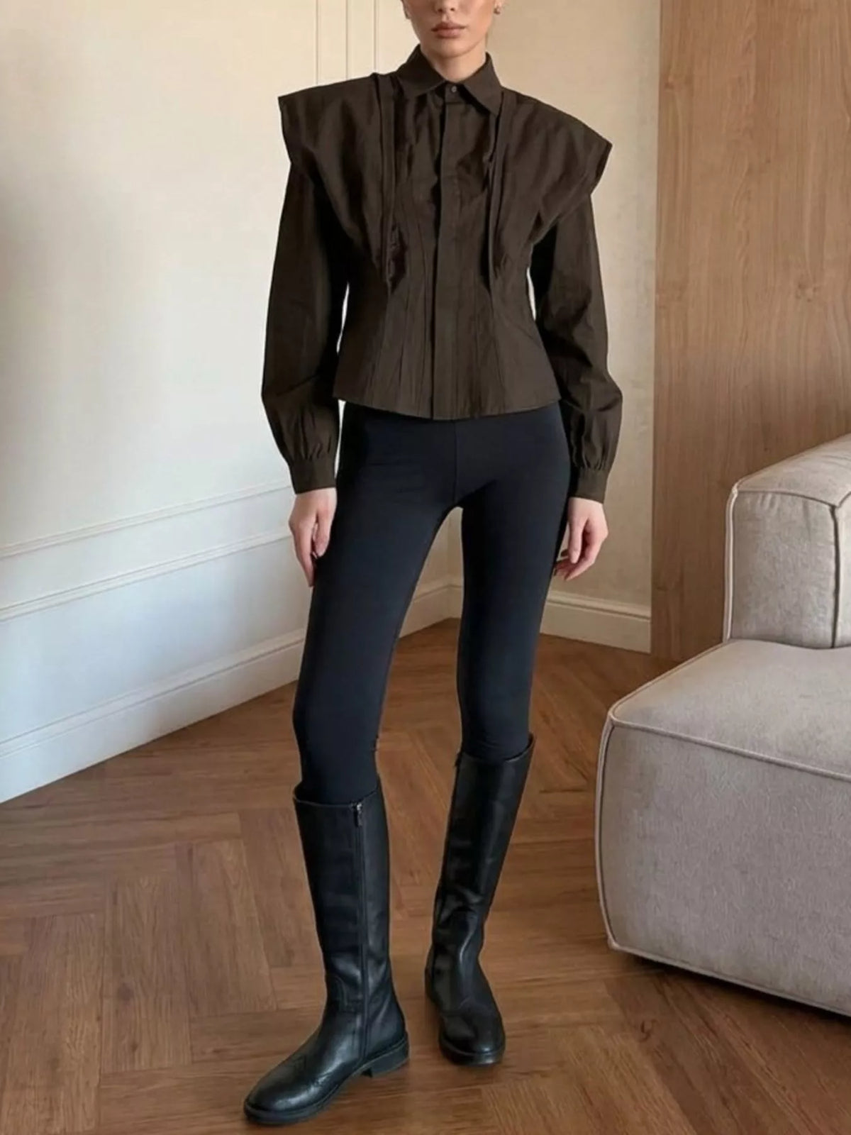 Slim-Fit Ruched Waist Shirt at kamakhyaa.com by Trendsi. This item is Helene, Ship From Overseas, Under $100