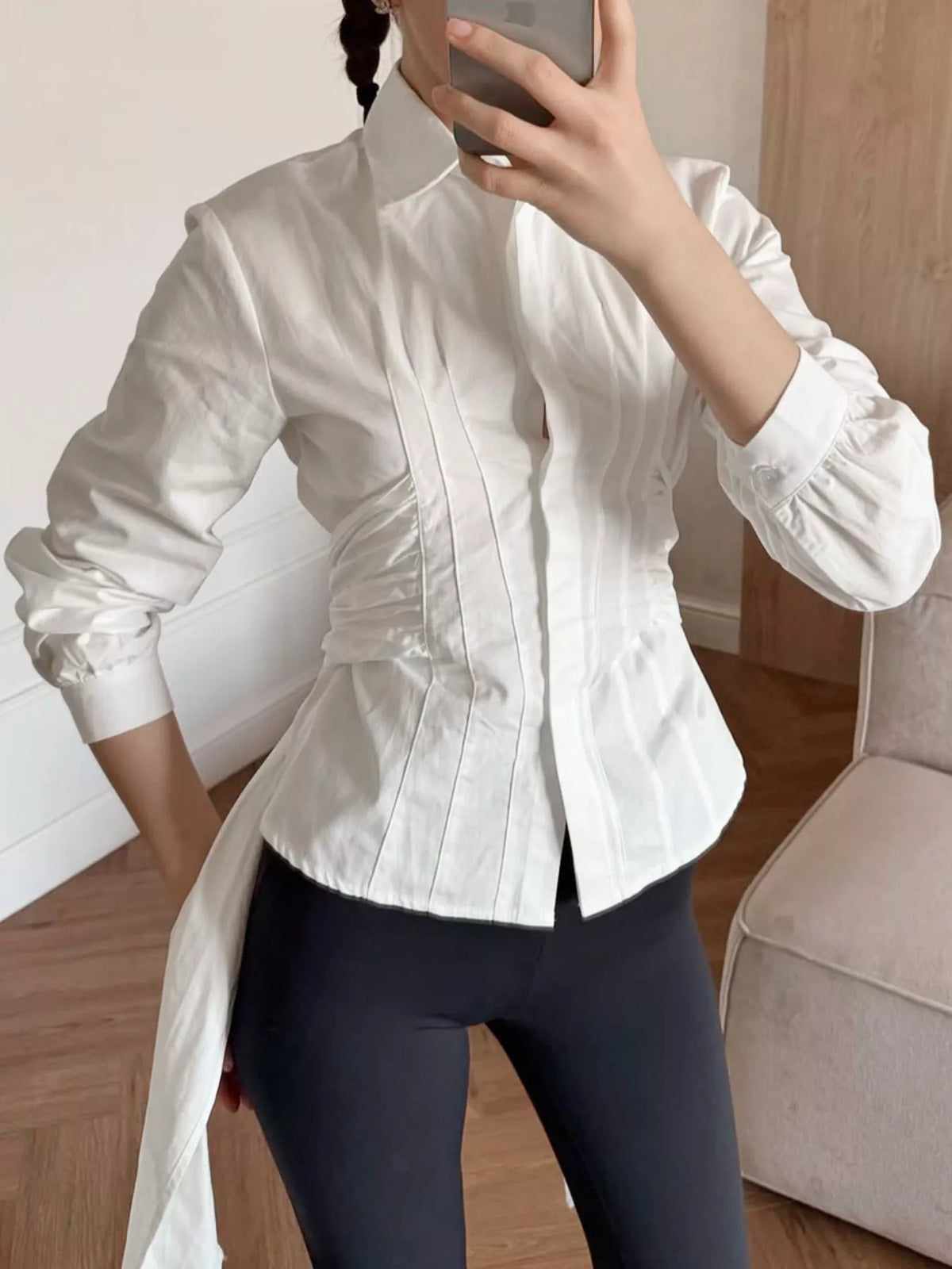 Slim-Fit Ruched Waist Shirt at kamakhyaa.com by Trendsi. This item is Helene, Ship From Overseas, Under $100