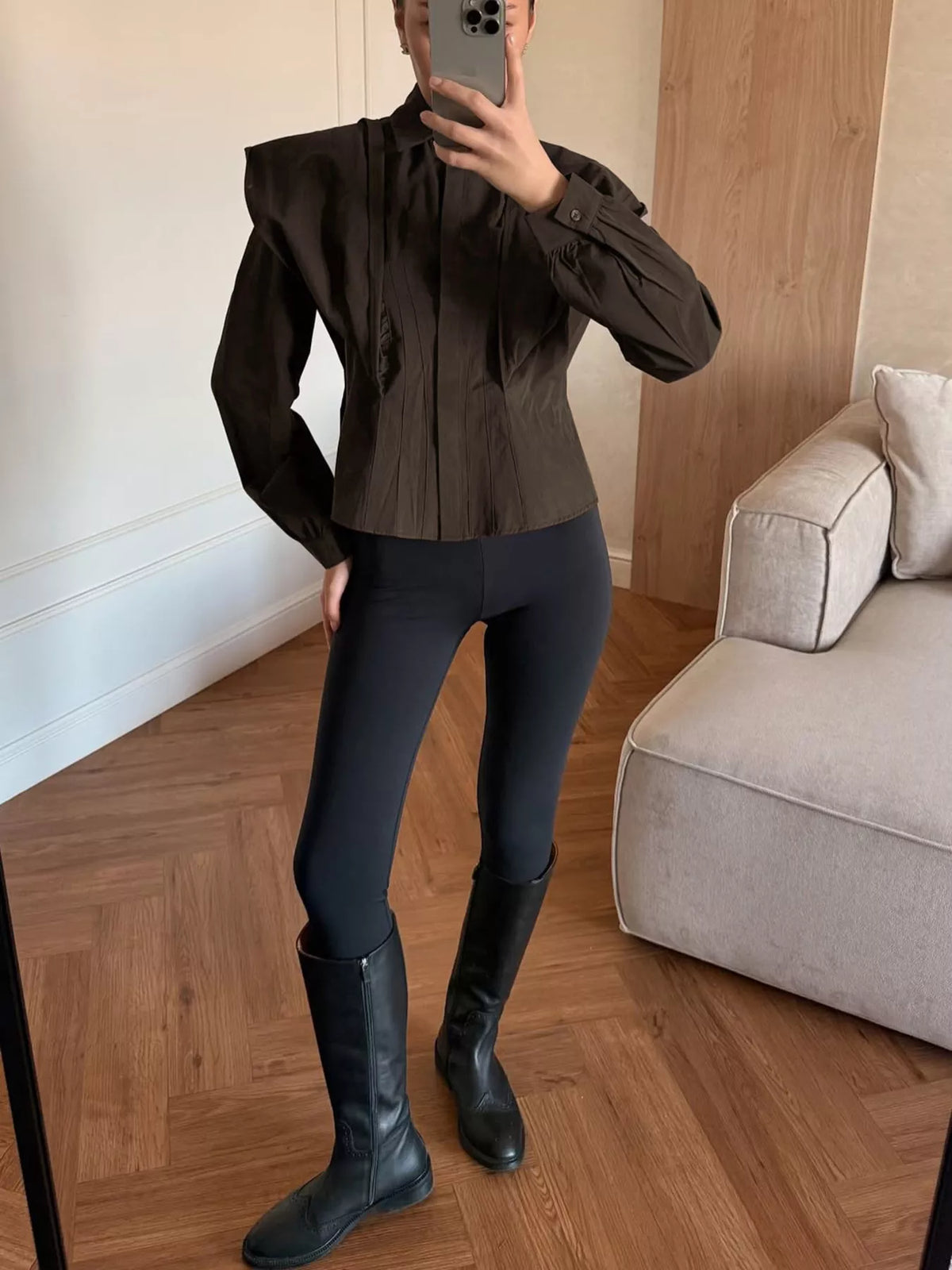 Slim-Fit Ruched Waist Shirt at kamakhyaa.com by Trendsi. This item is Helene, Ship From Overseas, Under $100