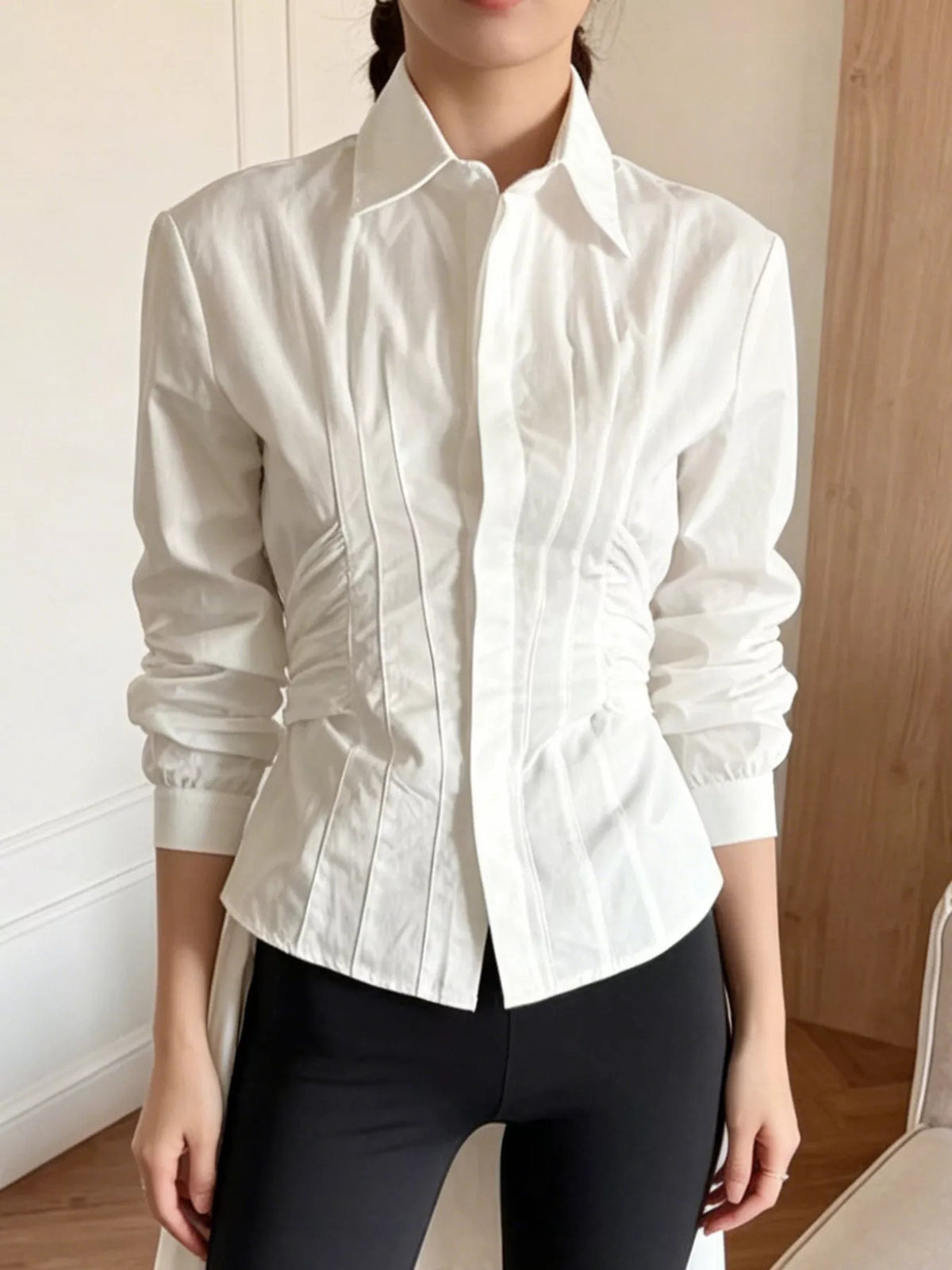 Slim-Fit Ruched Waist Shirt at kamakhyaa.com by Trendsi. This item is Helene, Ship From Overseas, Under $100