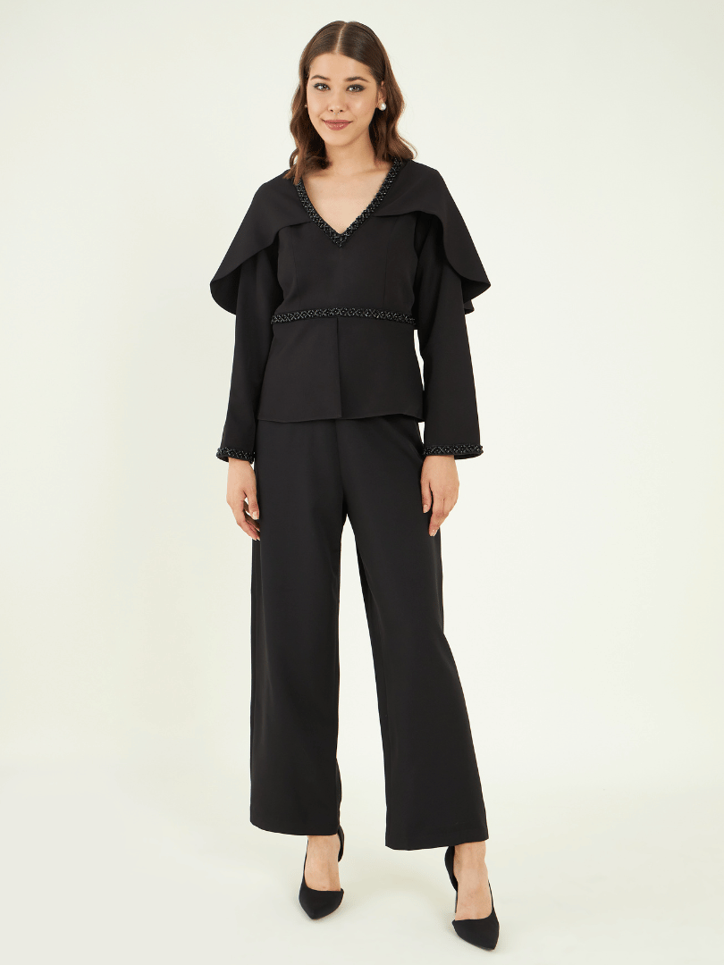 Solid Black Office Wear Co-ord Set at Kamakhyaa by Bohobi. This item is Black, Fine Banana Crepe, Office Wear, Office Wear Co-ords, Regular Fit, Solids, Toxin free