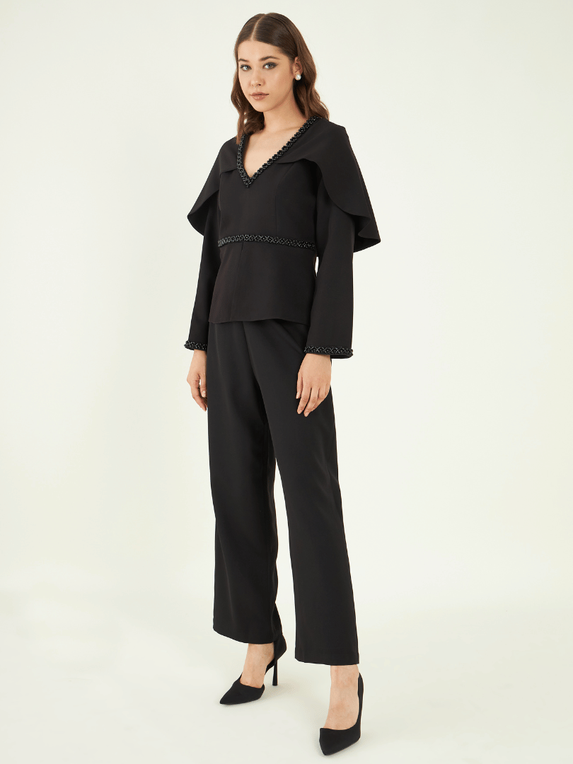 Solid Black Office Wear Co-ord Set at Kamakhyaa by Bohobi. This item is Black, Fine Banana Crepe, Office Wear, Office Wear Co-ords, Regular Fit, Solids, Toxin free