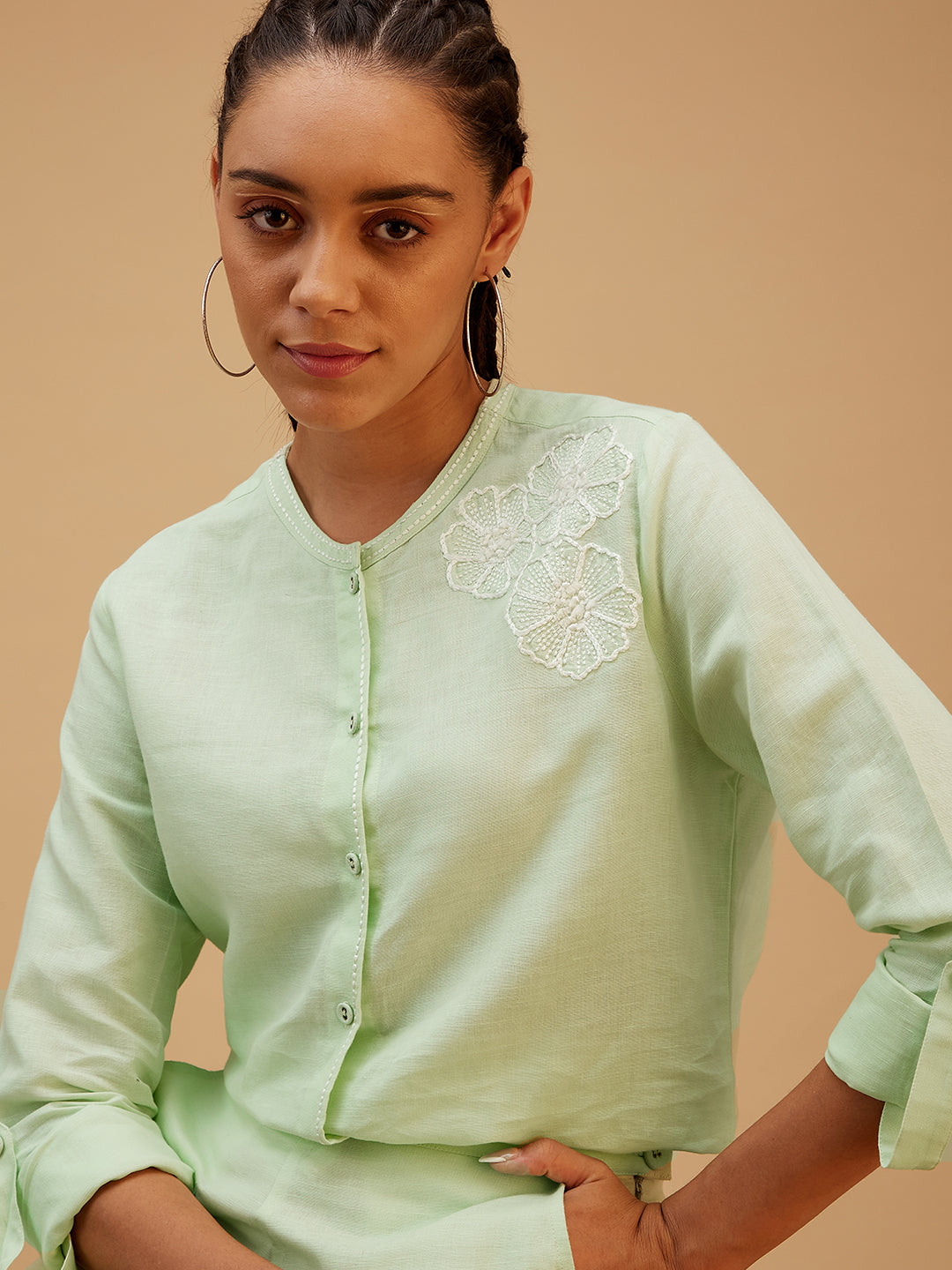 Solid Green Regular Fit Co-ord Set at Kamakhyaa by Bohobi. This item is 100% Linen, Green, Office Wear, Office Wear Co-ords, Regular Fit, Solids, Toxin free