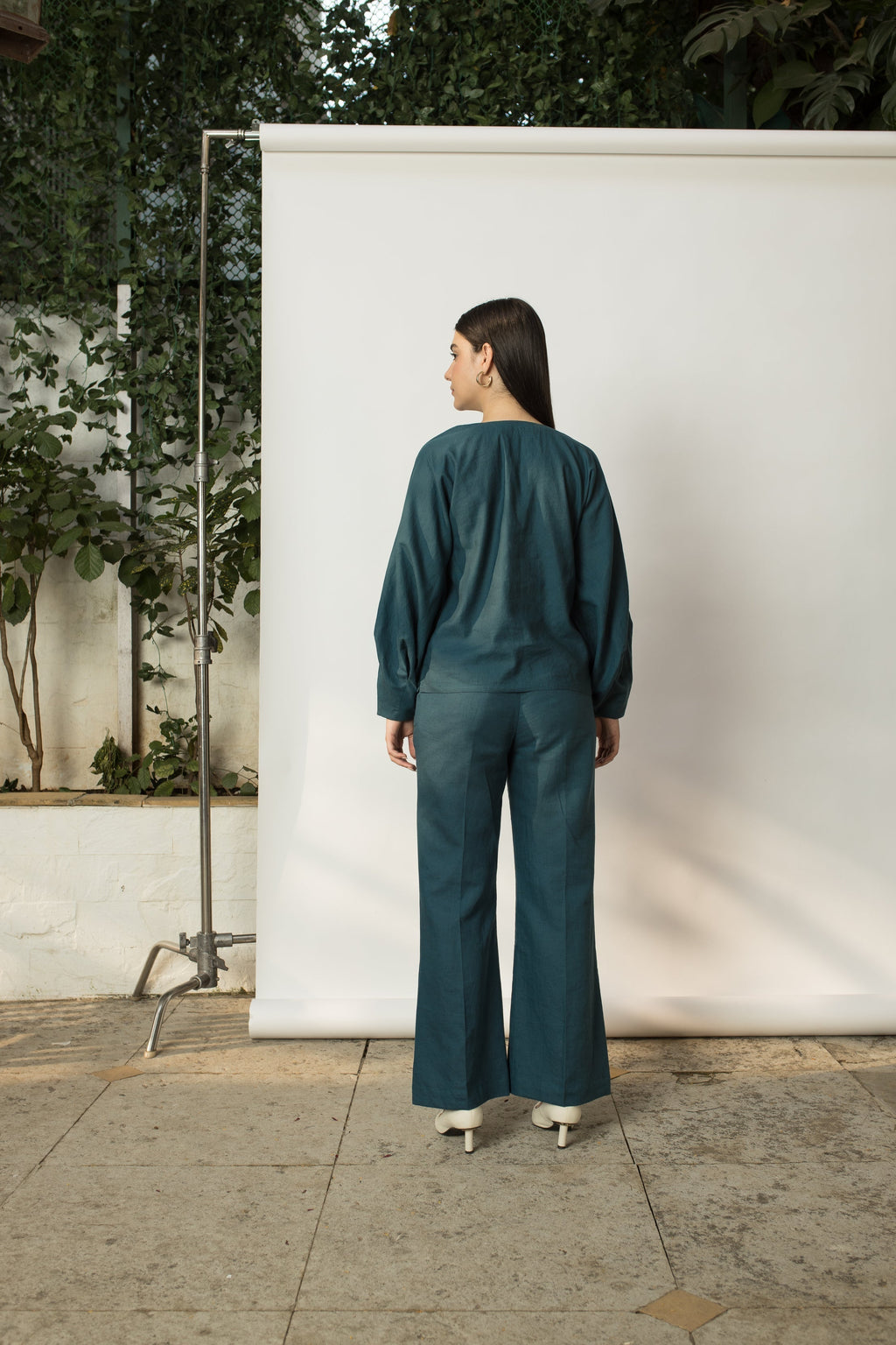 Solid Green Top with Dramatic Sleeves at kamakhyaa.com by Anushé Pirani. This item is Cotton Hemp, Green, Nostalgic Whispers by Anushe Pirani, Review September 2025, Tops, Womenswear
