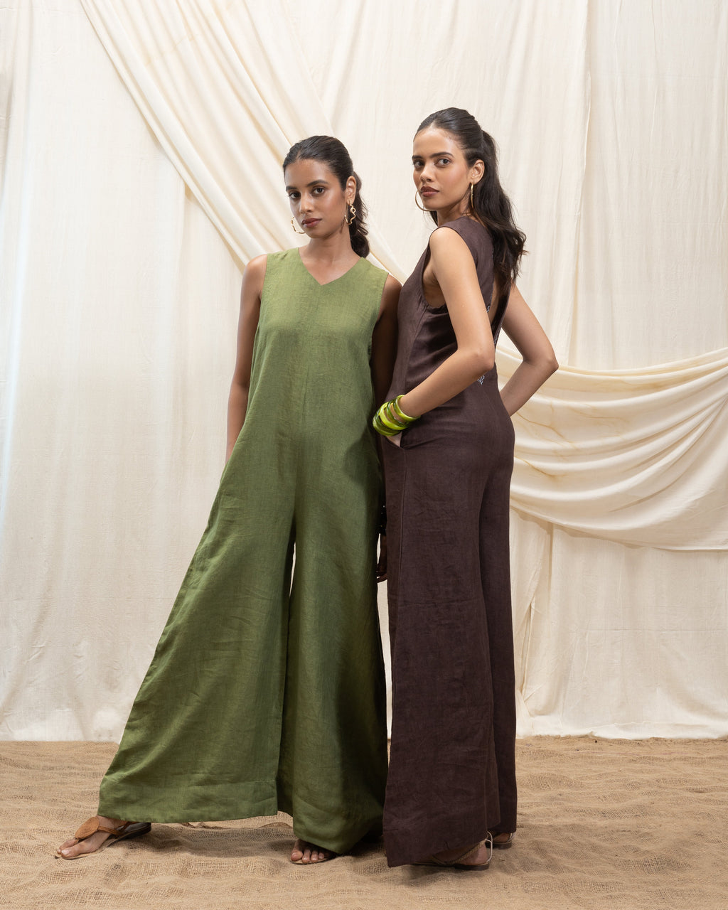 Solid Jumpsuit with back detailing at Kamakhyaa by Akashi Clothing. This item is 100% Linen, Regular Fit, Solid Selfmade, Solids, The Stamp Edit By Akashi Clothing, Under $200