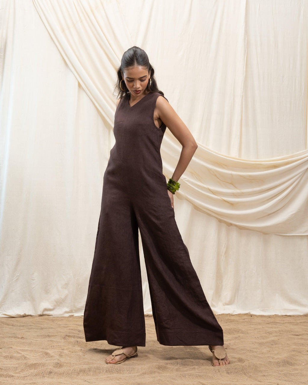 Solid Jumpsuit with back detailing at Kamakhyaa by Akashi Clothing. This item is 100% Linen, Regular Fit, Solid Selfmade, Solids, The Stamp Edit By Akashi Clothing, Under $200