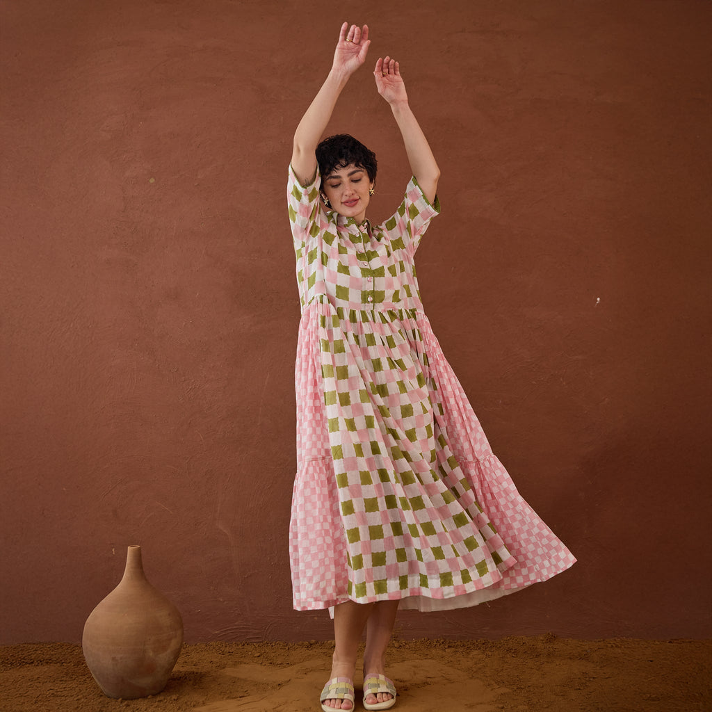 Spring Mosaic at Kamakhyaa by Taro. This item is Artisan made, Cotton Mulmul, Handblock Printed, Shirt Dresses, Under $50, Whispers of Summer by Taro
