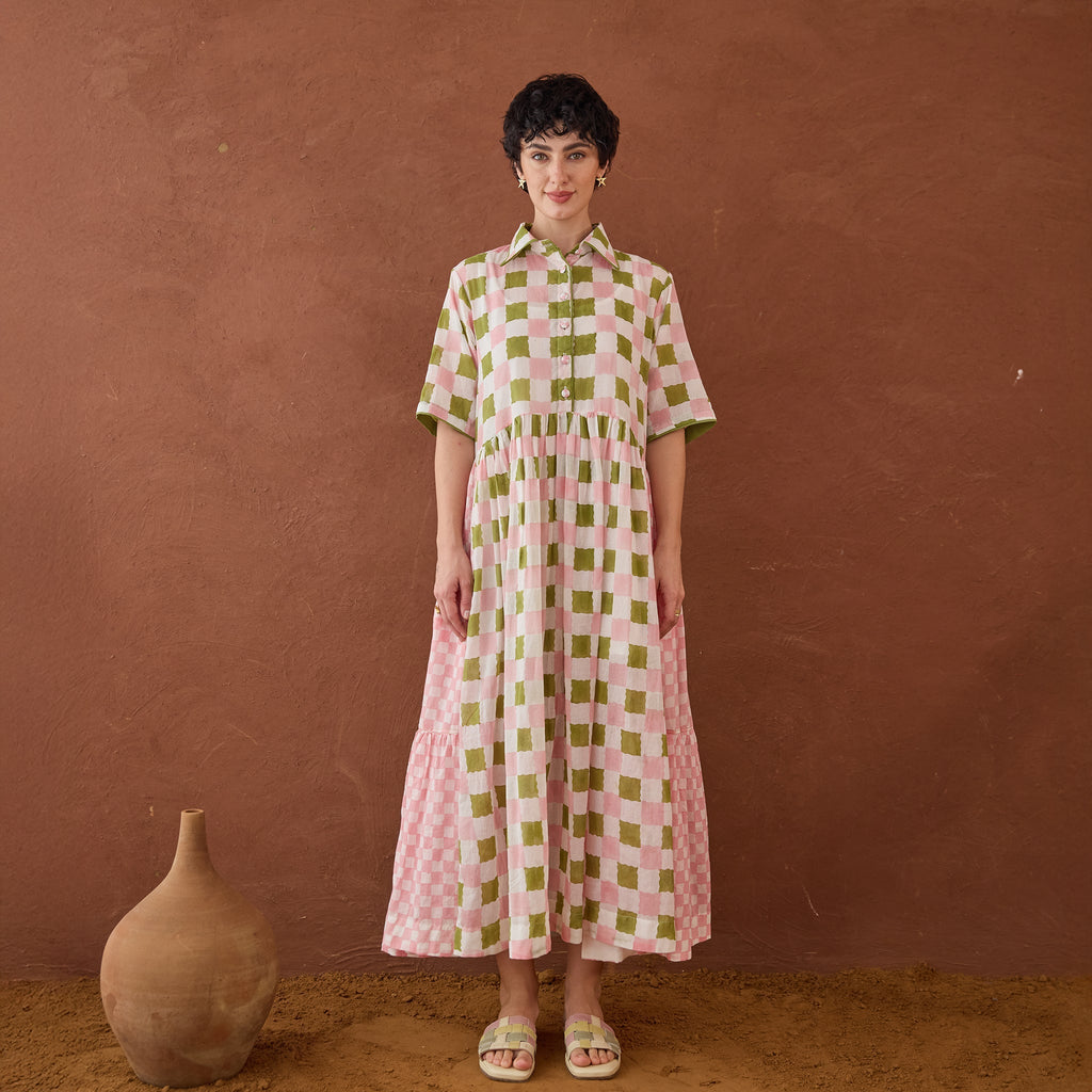 Spring Mosaic at Kamakhyaa by Taro. This item is Artisan made, Cotton Mulmul, Handblock Printed, Shirt Dresses, Under $50, Whispers of Summer by Taro