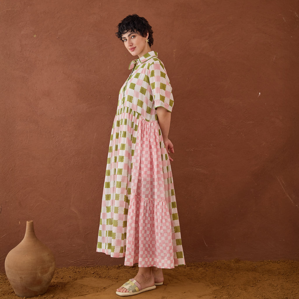 Spring Mosaic at Kamakhyaa by Taro. This item is Artisan made, Cotton Mulmul, Handblock Printed, Shirt Dresses, Under $50, Whispers of Summer by Taro
