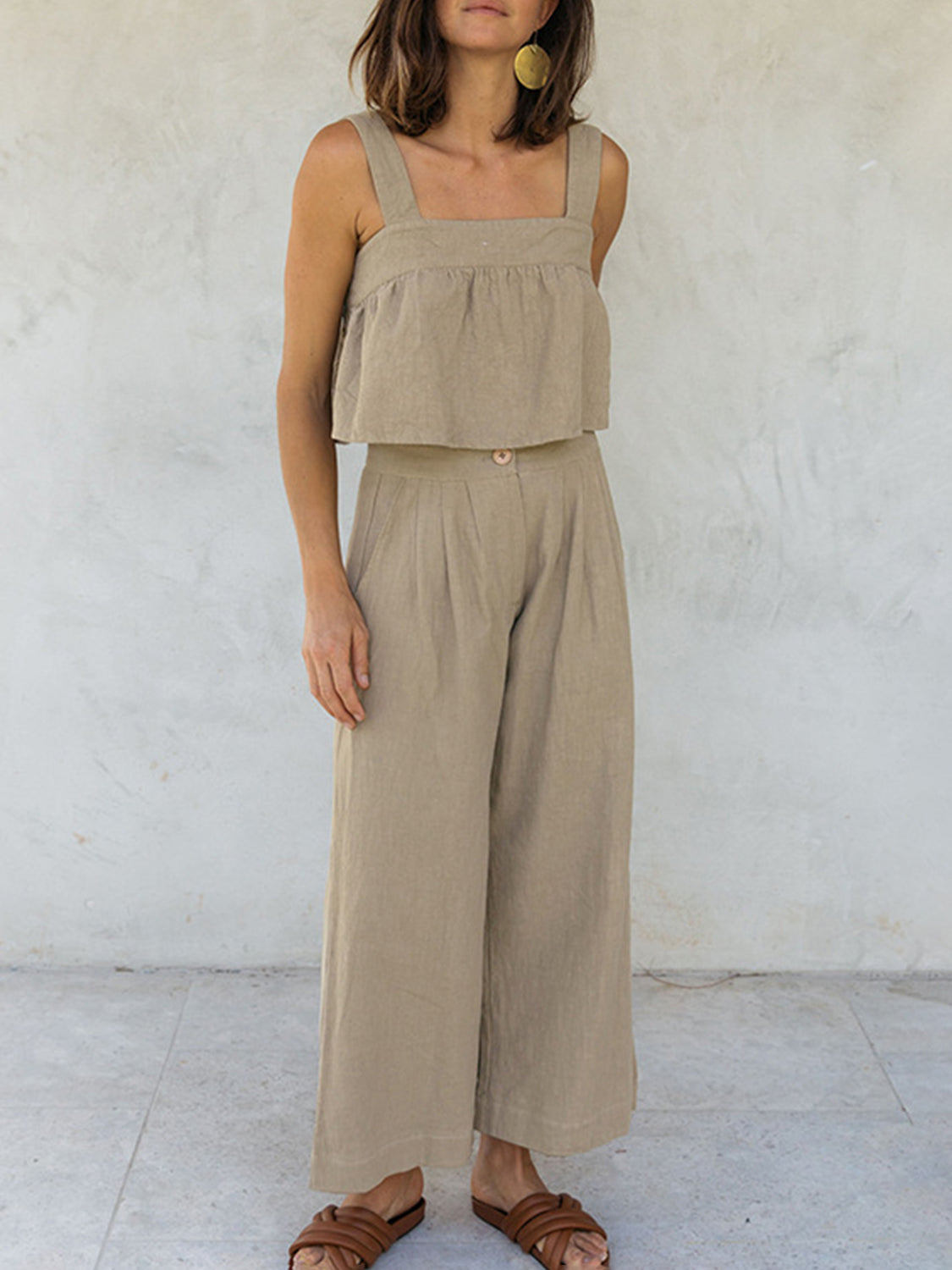 Square Neck Wide Strap Top and Pants Set at Kamakhyaa by Trendsi. This item is H.H.J, Ship From Overseas, Trendsi