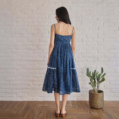 Starlit Indigo at Kamakhyaa by Taro. This item is Artisan made, Cotton Mulmul, Sleeveless Dresses, Whispers of Summer by Taro