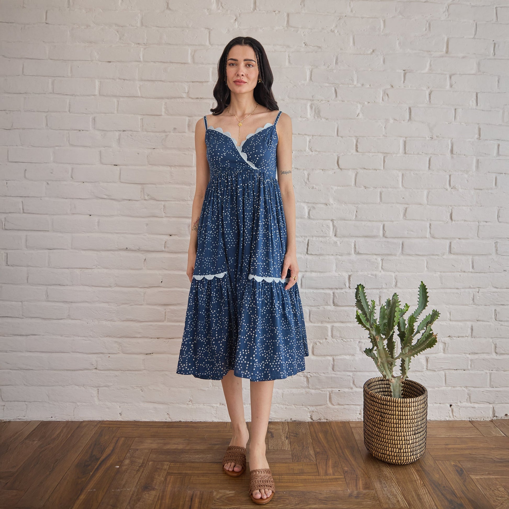 Starlit Indigo at Kamakhyaa by Taro. This item is Artisan made, Cotton Mulmul, Sleeveless Dresses, Whispers of Summer by Taro