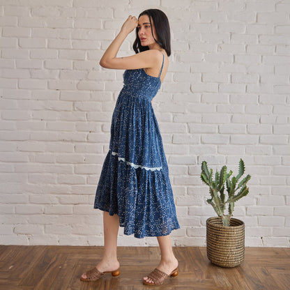 Starlit Indigo at Kamakhyaa by Taro. This item is Artisan made, Cotton Mulmul, Sleeveless Dresses, Whispers of Summer by Taro