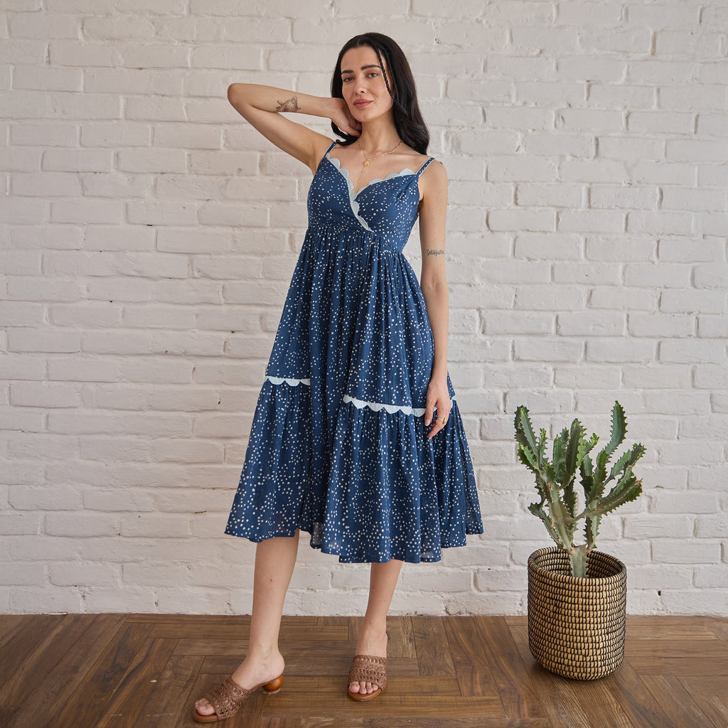 Starlit Indigo at Kamakhyaa by Taro. This item is Artisan made, Cotton Mulmul, Sleeveless Dresses, Whispers of Summer by Taro