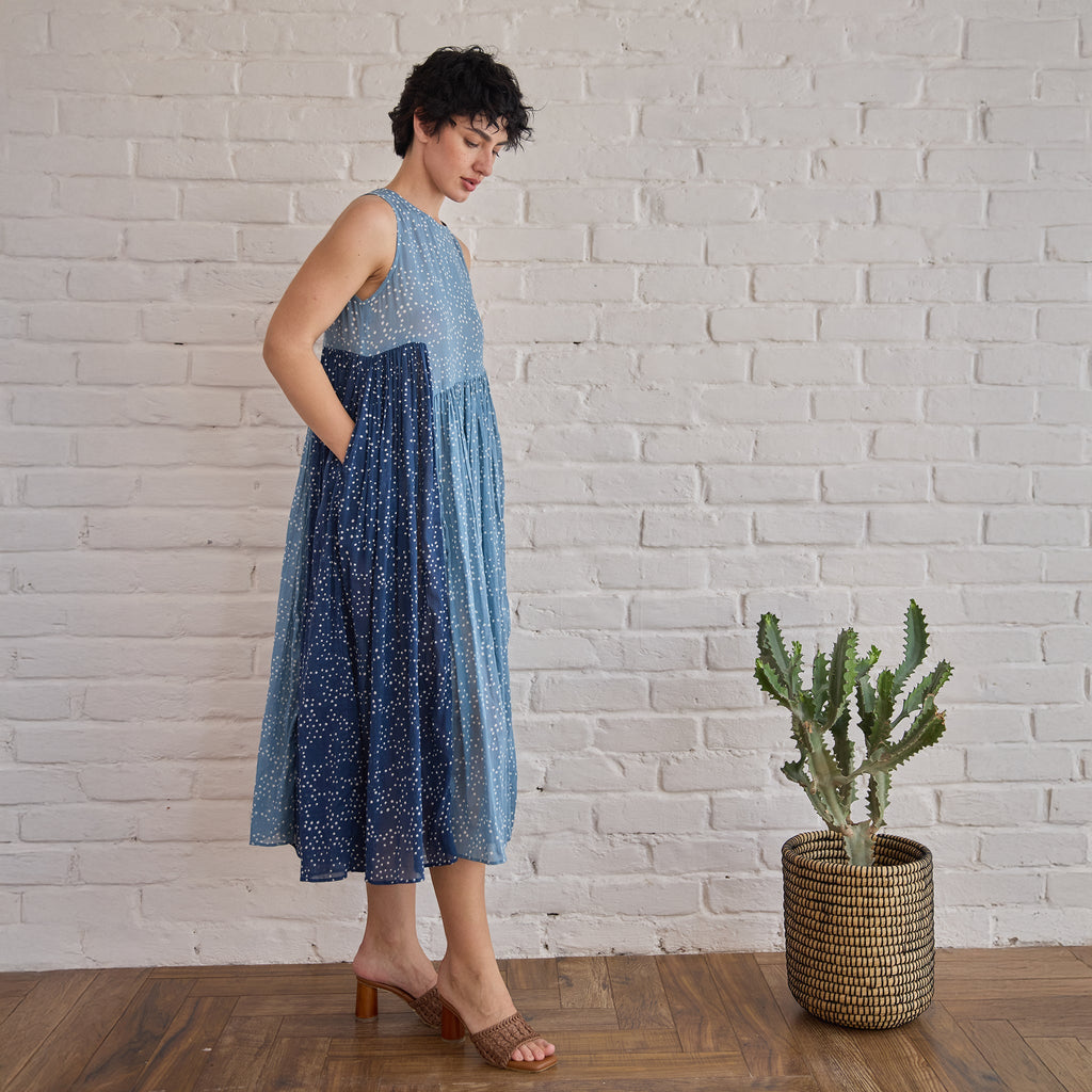 Stormy at Kamakhyaa by Taro. This item is Artisan made, Blue, Cotton Mulmul, Handblock Printed, Sleeveless Dresses, Under $50, Whispers of Summer by Taro