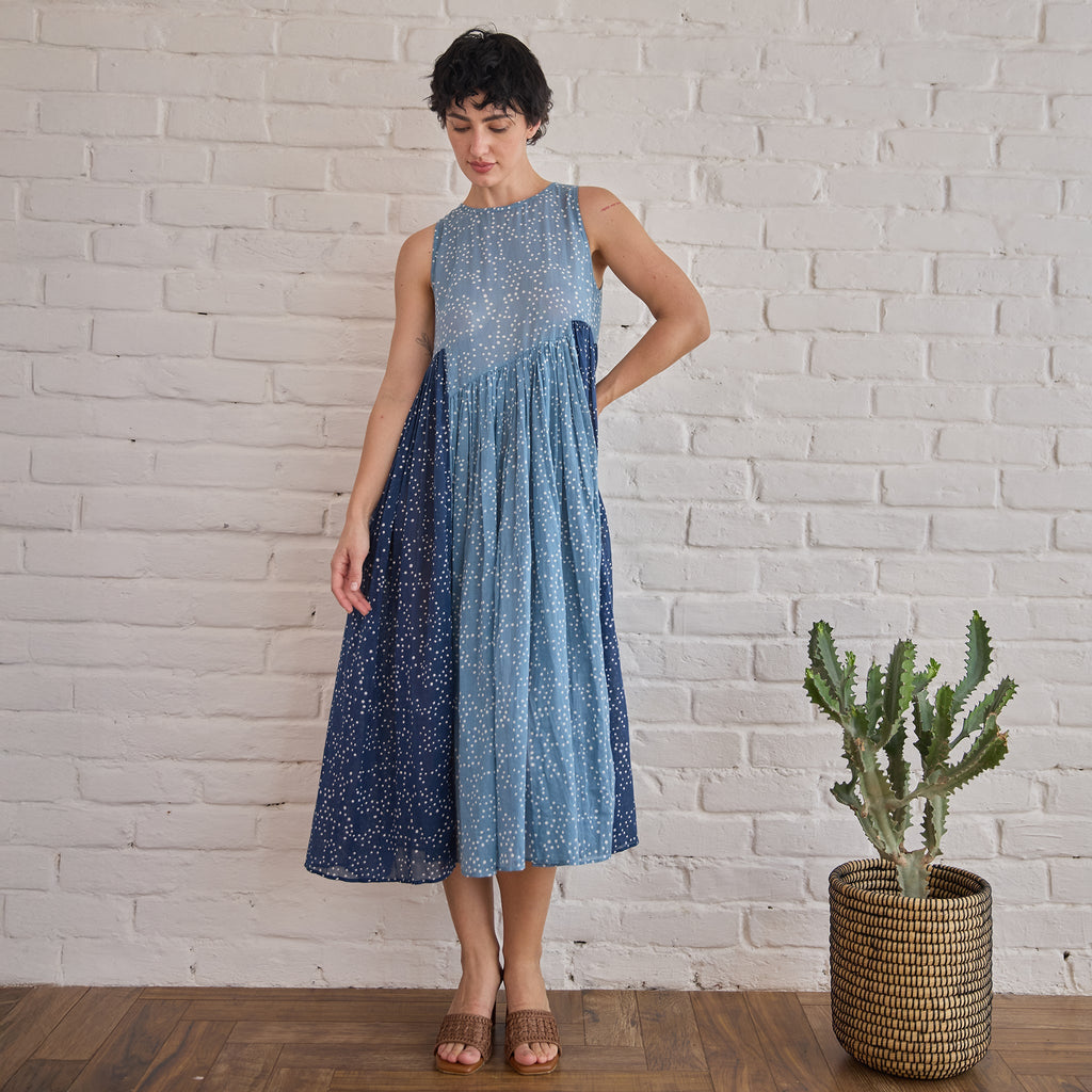 Stormy at Kamakhyaa by Taro. This item is Artisan made, Blue, Cotton Mulmul, Handblock Printed, Sleeveless Dresses, Under $50, Whispers of Summer by Taro