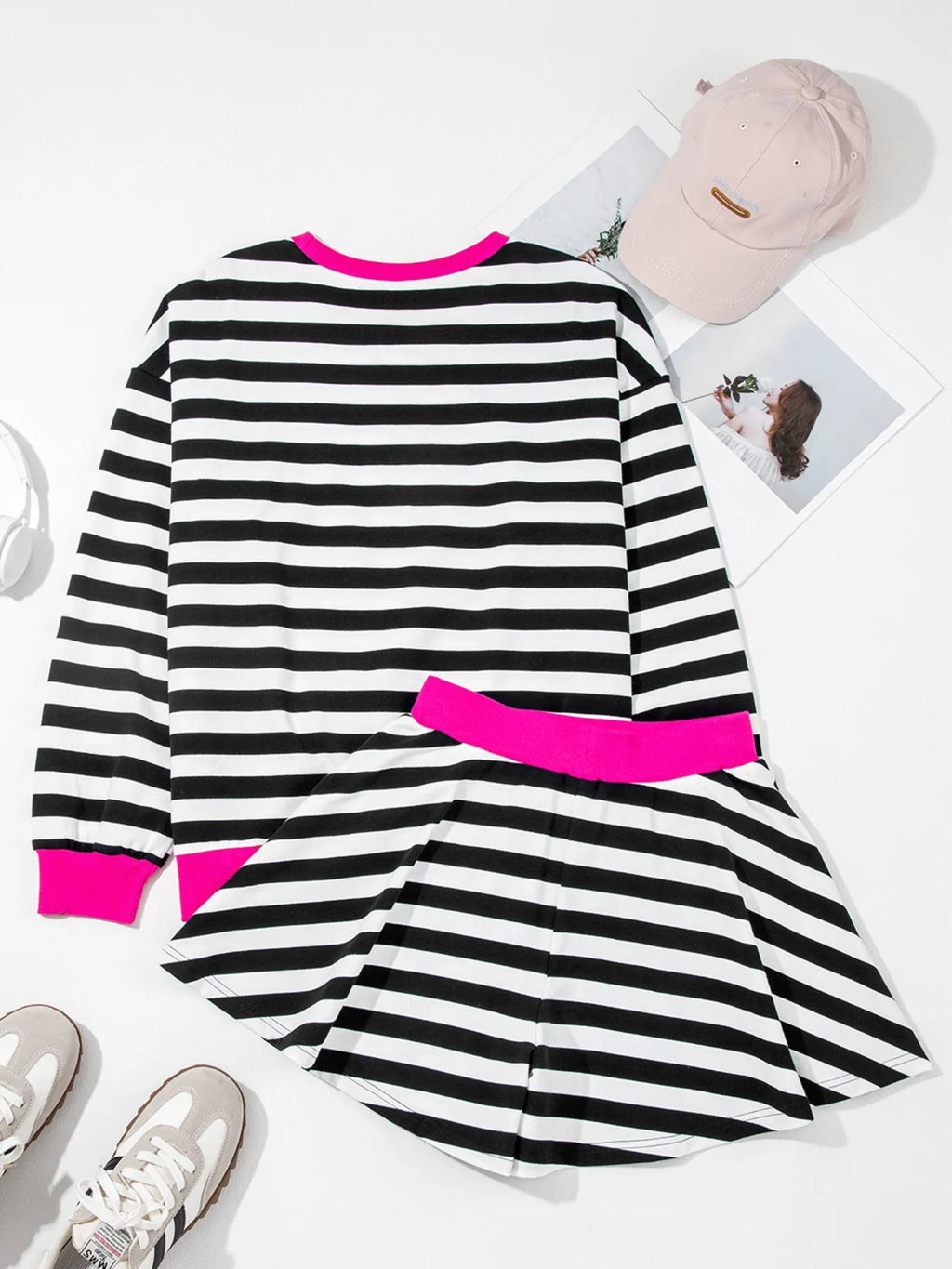 Stripe Contrast Ribbed Banding Long Sleeve Blouse and Loose Shorts Set at kamakhyaa.com by Trendsi. This item is Ship From Overseas, SYNZ, Under $100