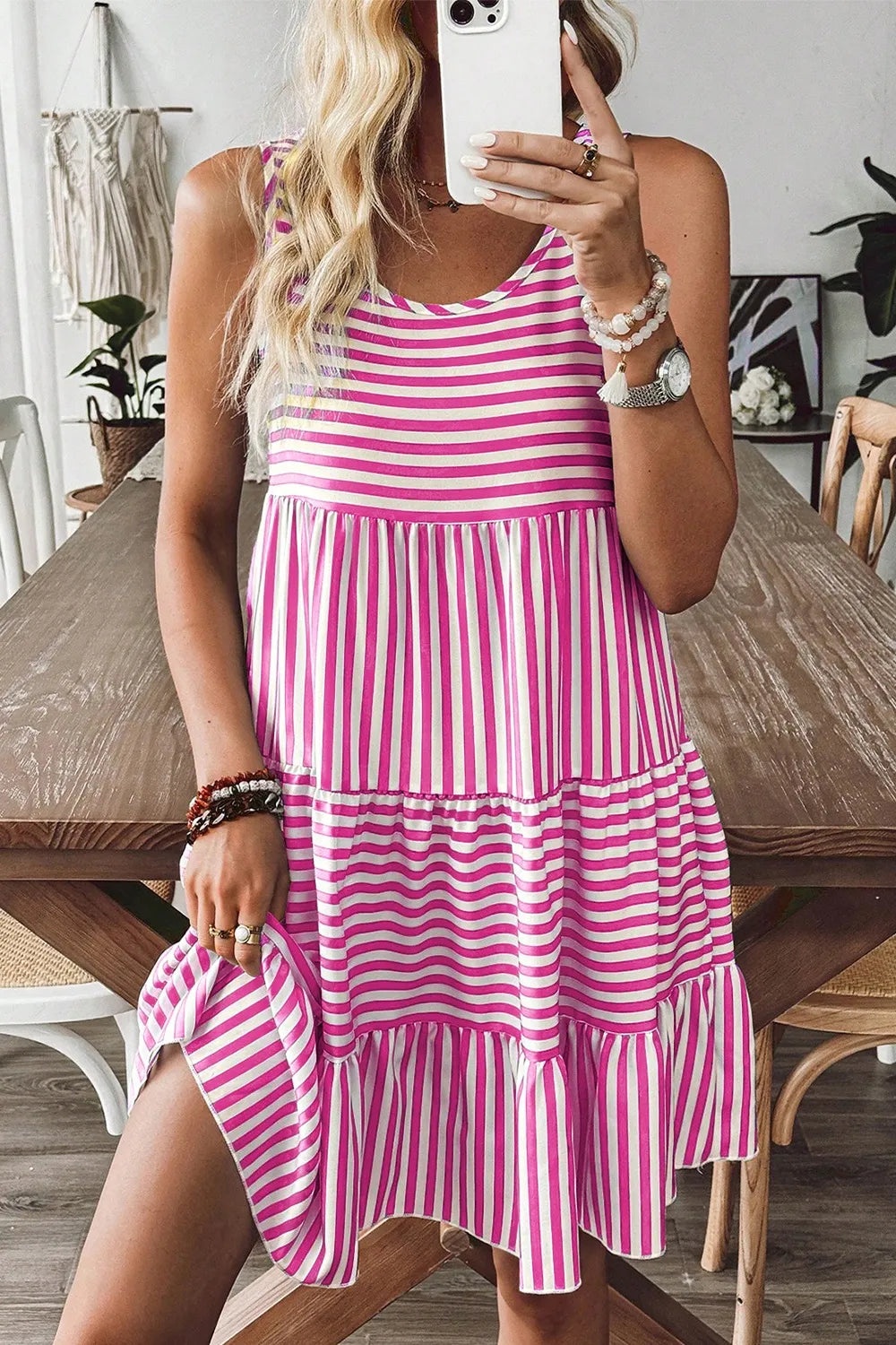 Stripe U Neck Sleeveless Loose Fit Mini Dress at kamakhyaa.com by Trendsi. This item is Missing image, Ship From Overseas, SYNZ, Under $50