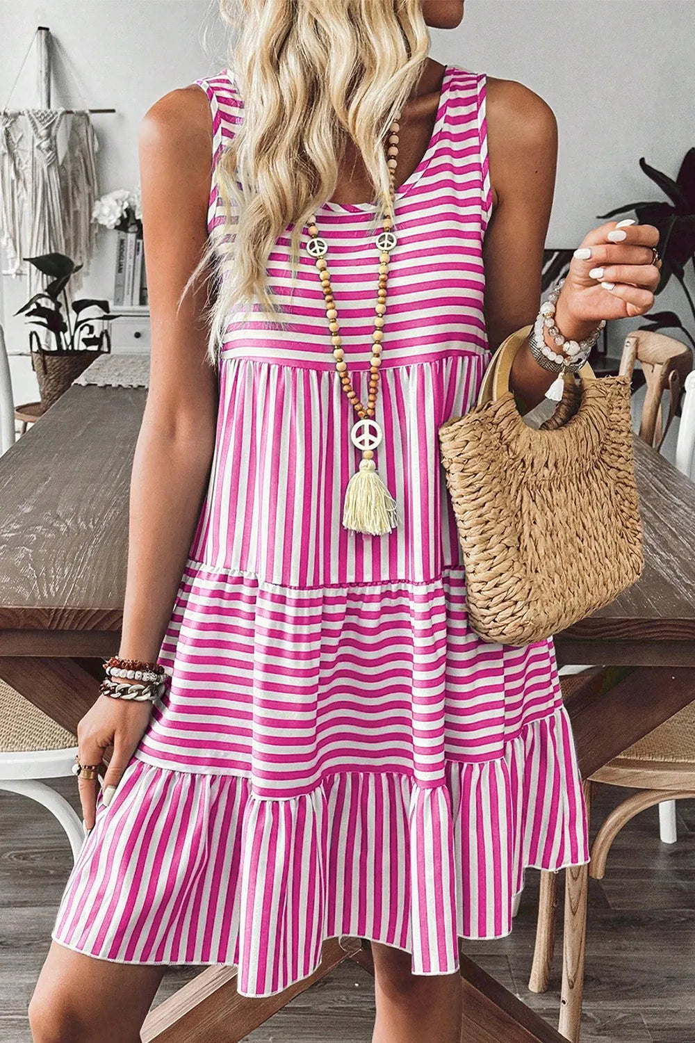 Stripe U Neck Sleeveless Loose Fit Mini Dress at kamakhyaa.com by Trendsi. This item is Missing image, Ship From Overseas, SYNZ, Under $50