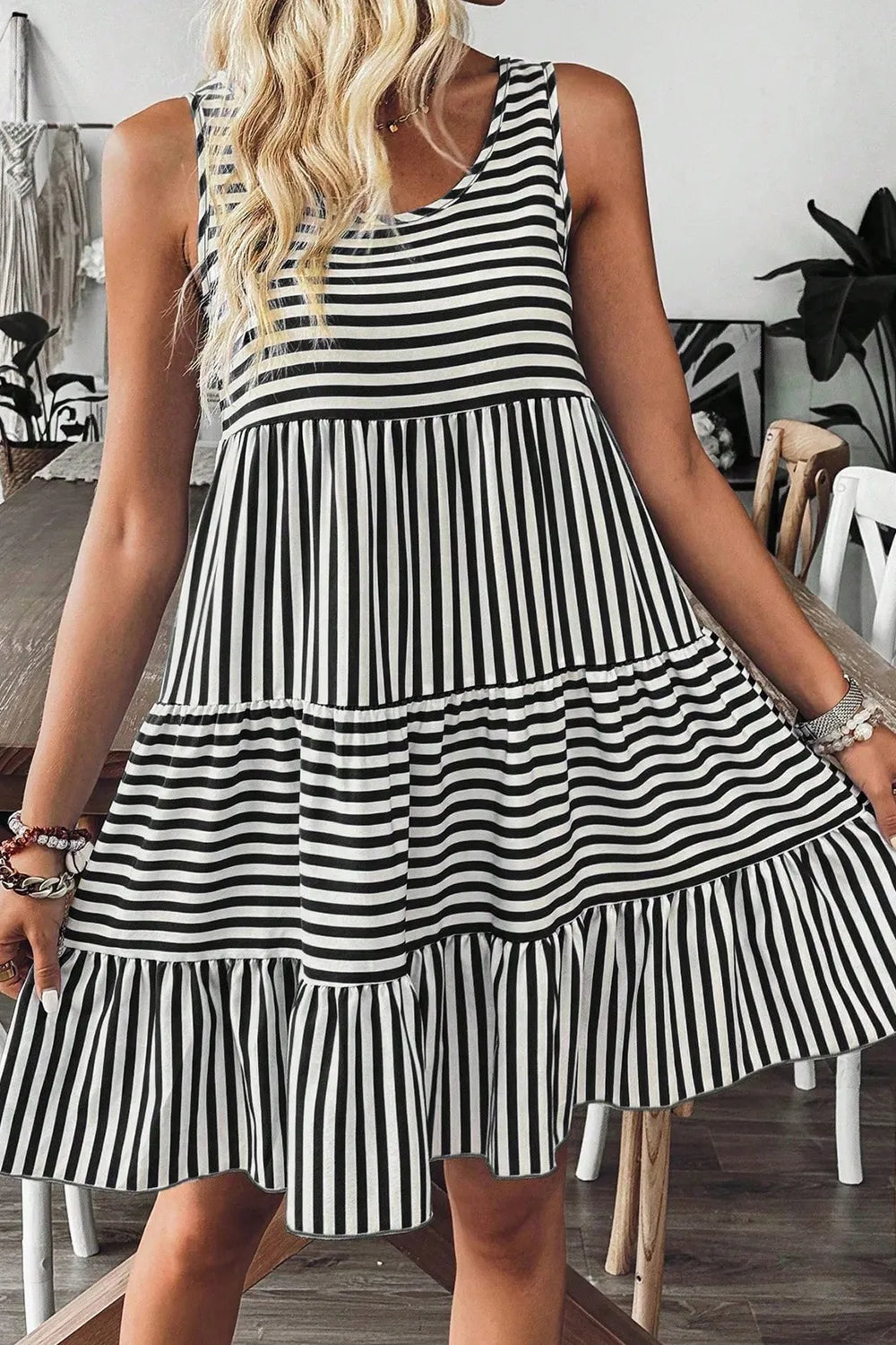 Striped Round Neck Sleeveless Mini Dress at kamakhyaa.com by Trendsi. This item is Ship From Overseas, SYNZ, Under $50