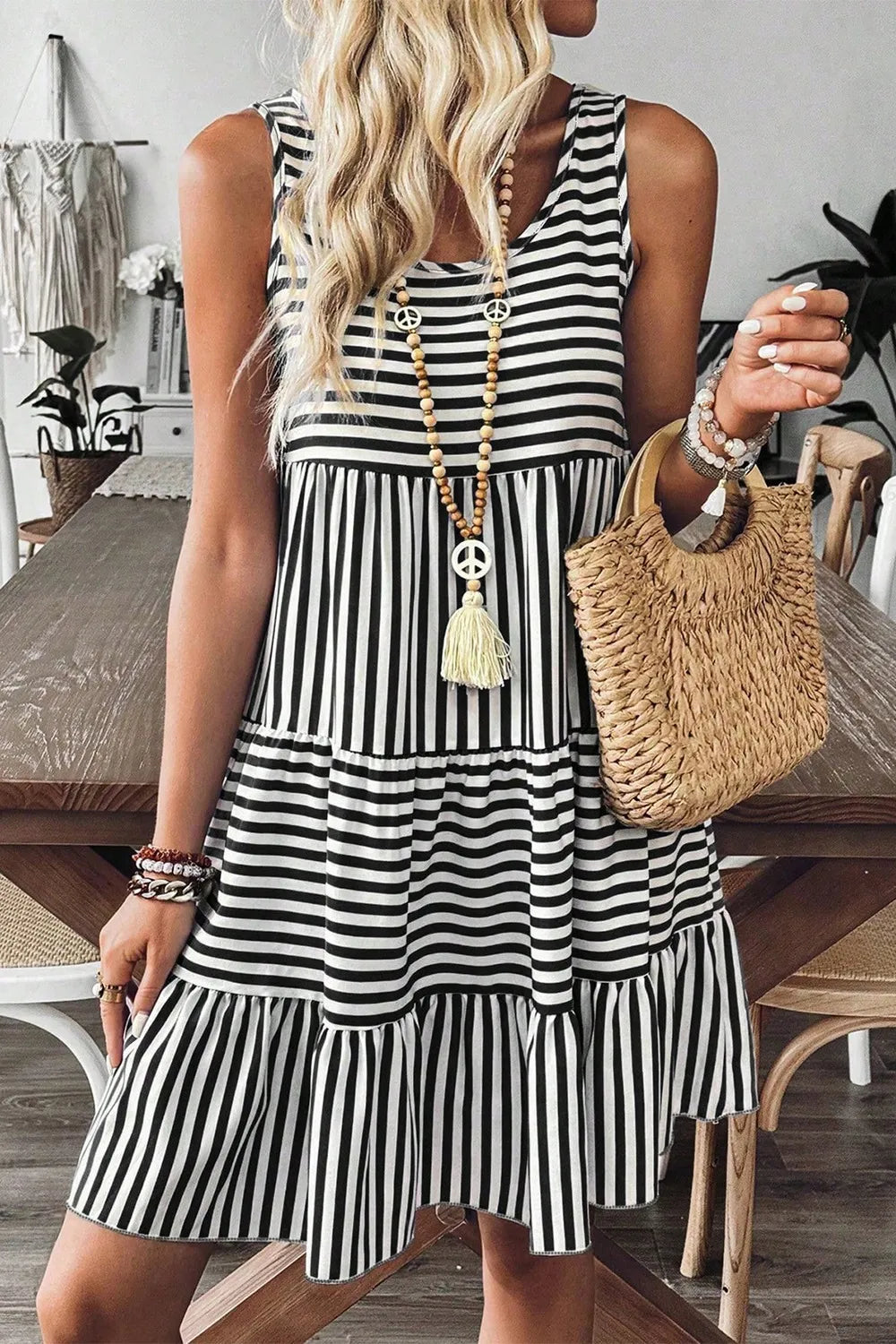Striped Round Neck Sleeveless Mini Dress at kamakhyaa.com by Trendsi. This item is Ship From Overseas, SYNZ, Under $50