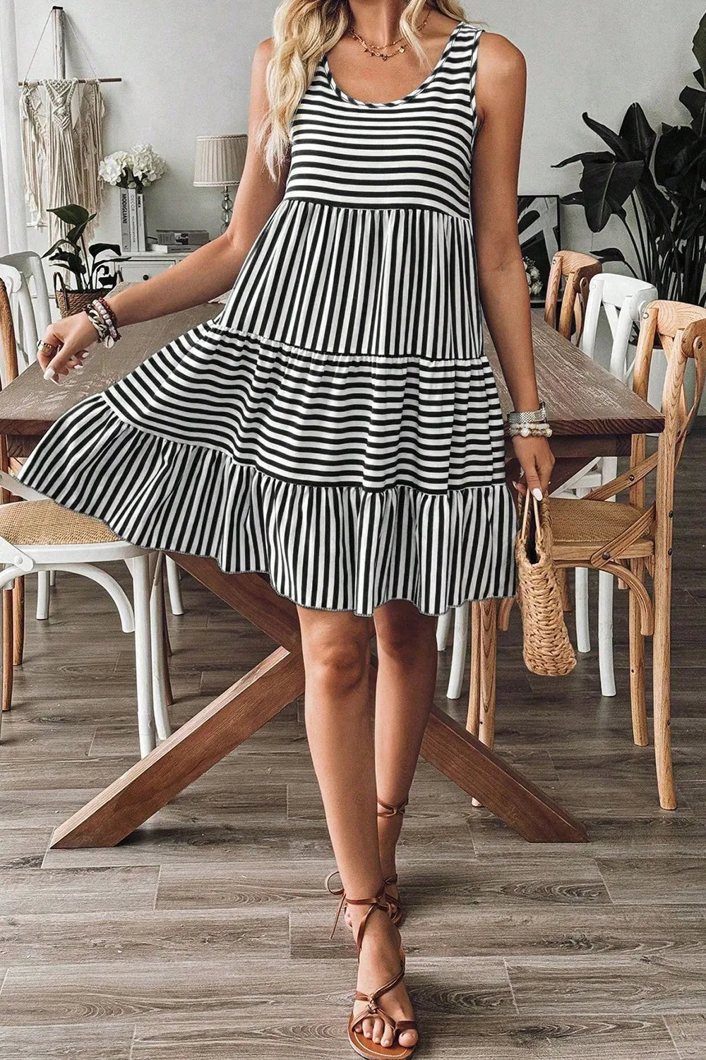 Striped Round Neck Sleeveless Mini Dress at kamakhyaa.com by Trendsi. This item is Ship From Overseas, SYNZ, Under $50
