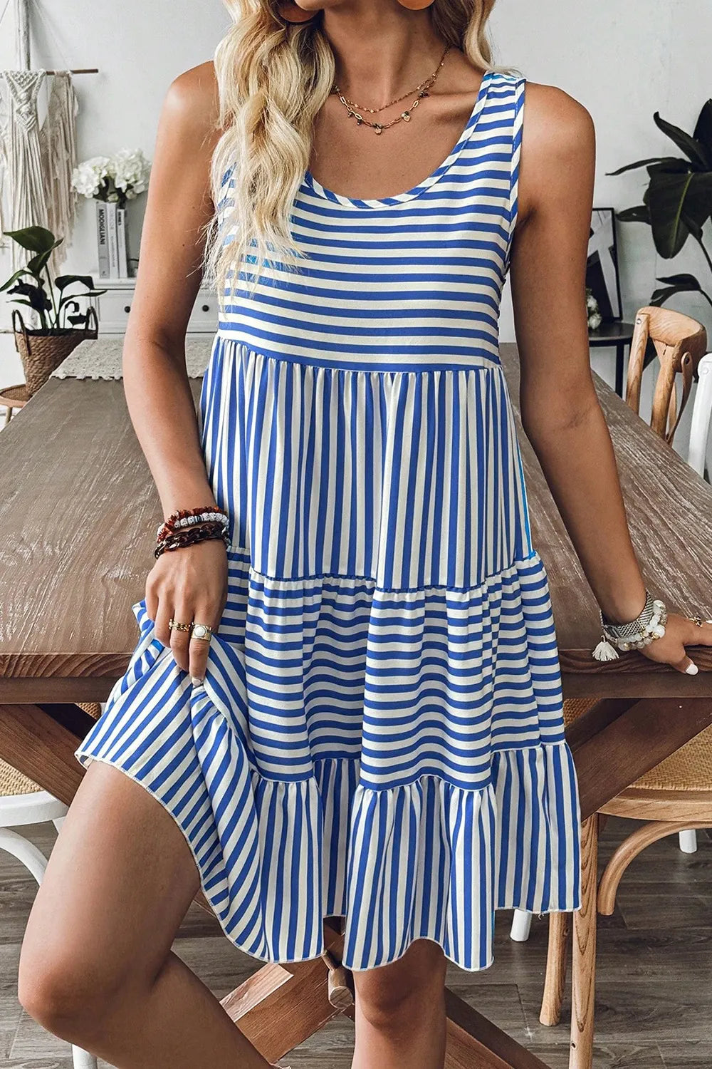 Striped Round Neck Sleeveless Mini Dress at kamakhyaa.com by Trendsi. This item is Ship From Overseas, SYNZ, Under $50